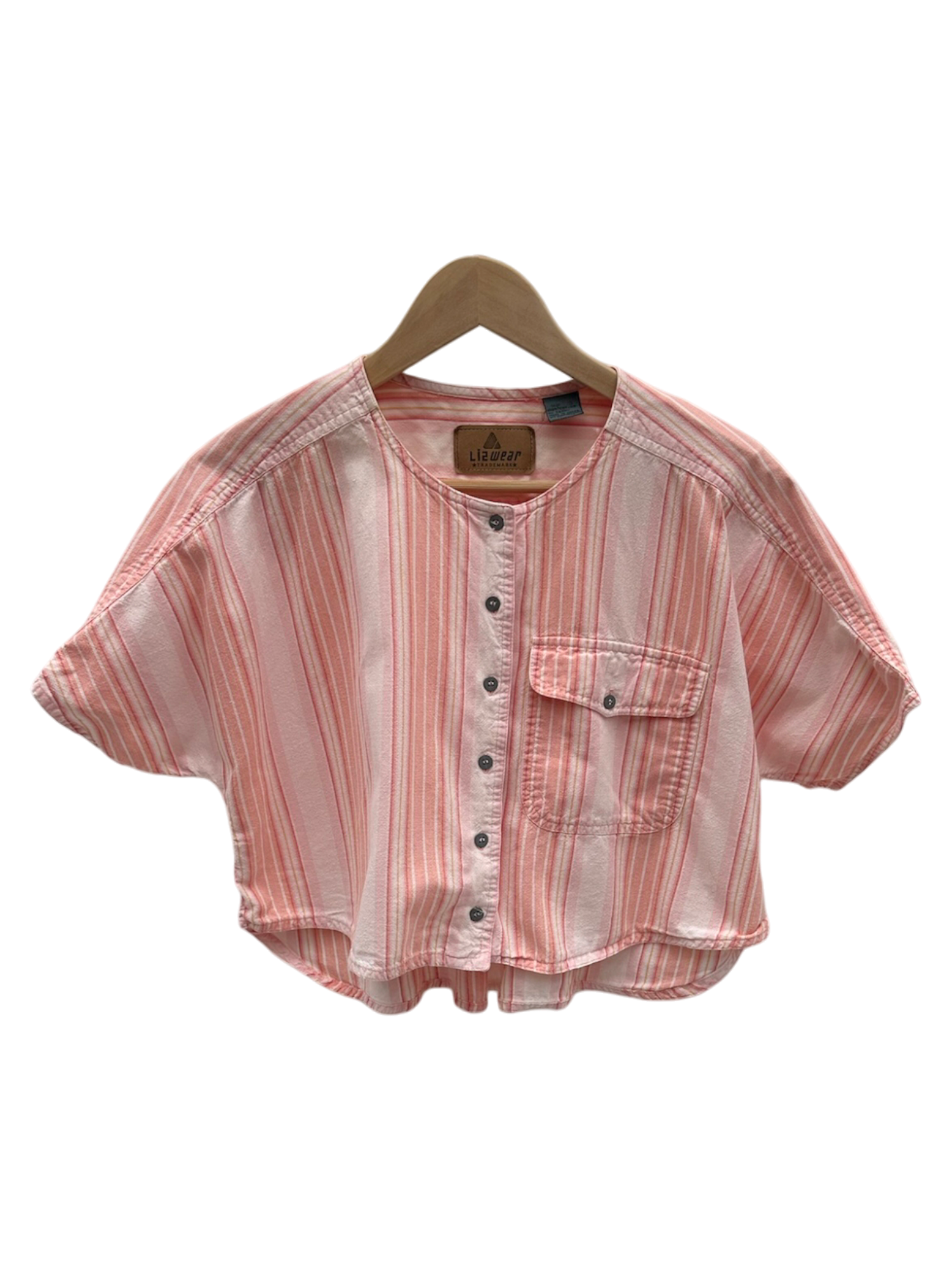 Vintage 90s Cropped Cotton Peachy Striped Short Sleeve (S/M)