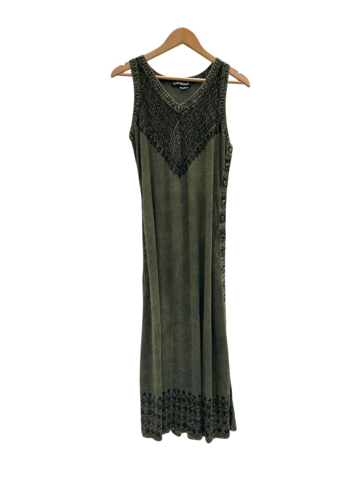 Vintage 90s Olive Textured Tie Back Midi Dress (S)