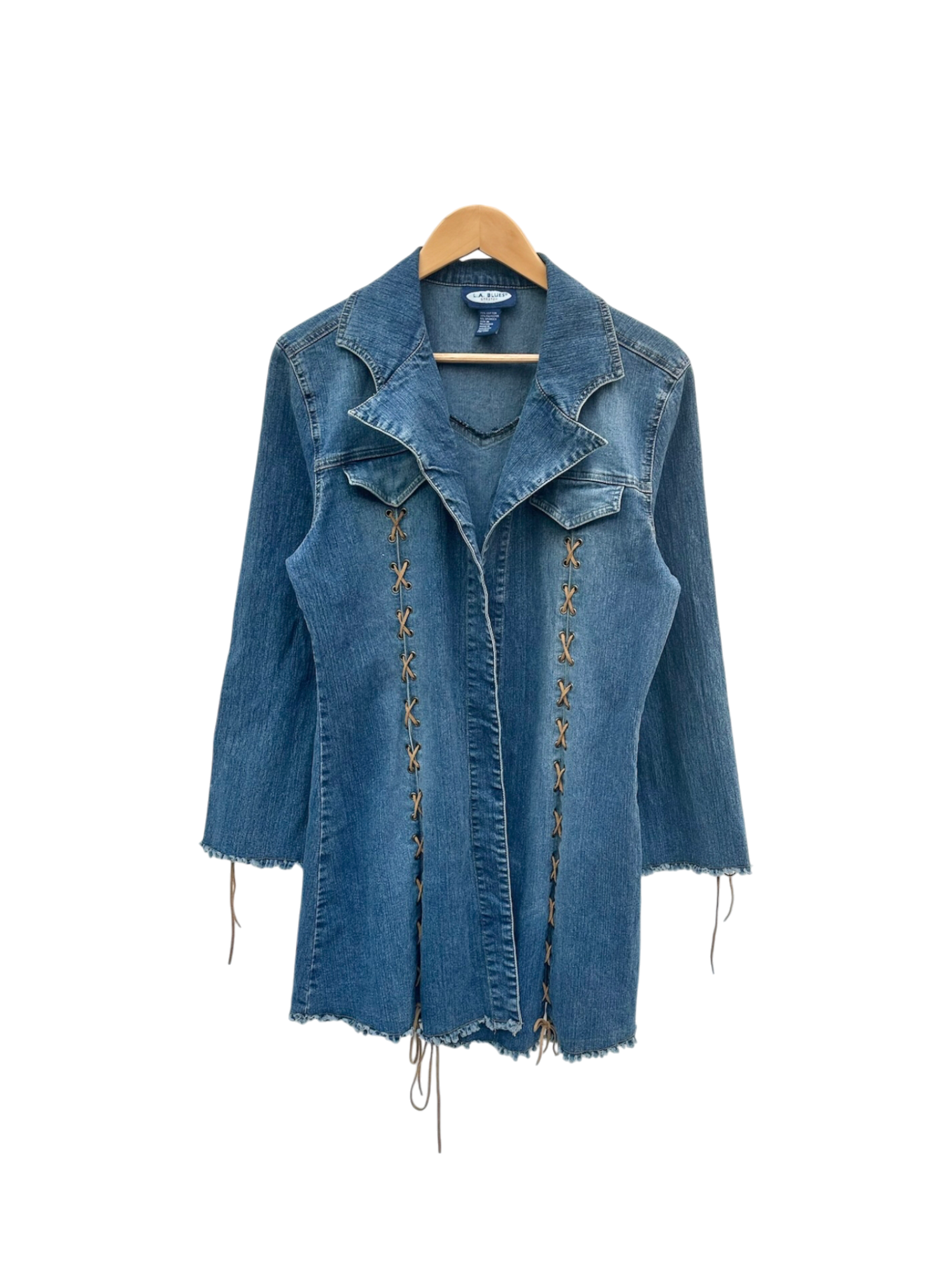 Vintage 90s Boho Lace Up Denim Jacket (M)