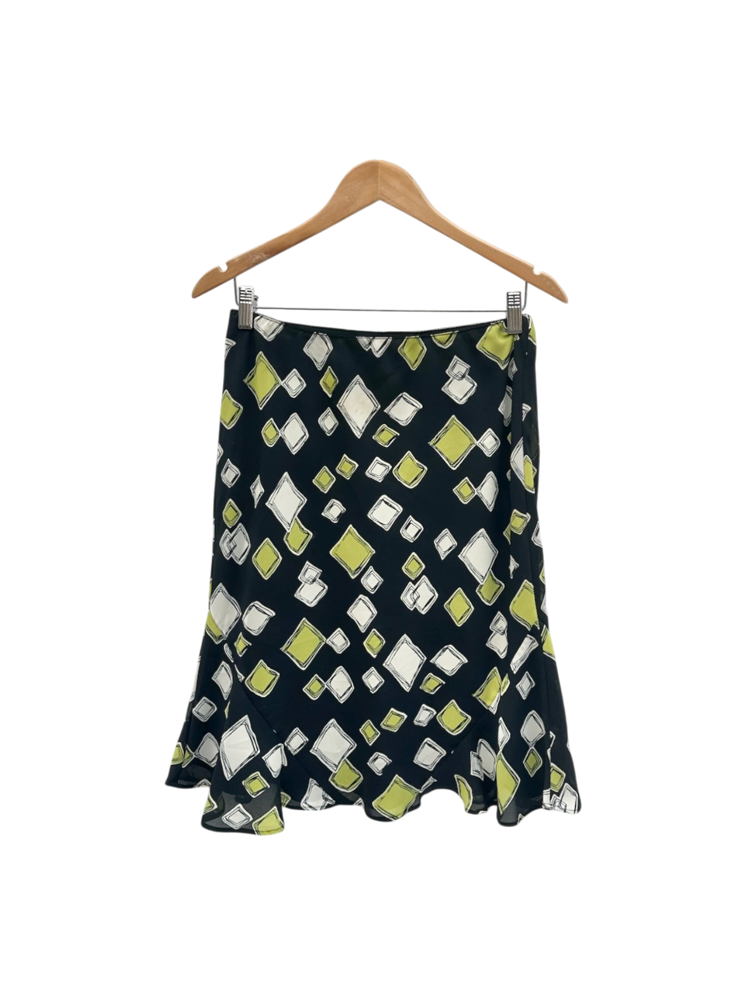 Vintage 90s Retro Geometric Silk Midi Skirt (S/M)