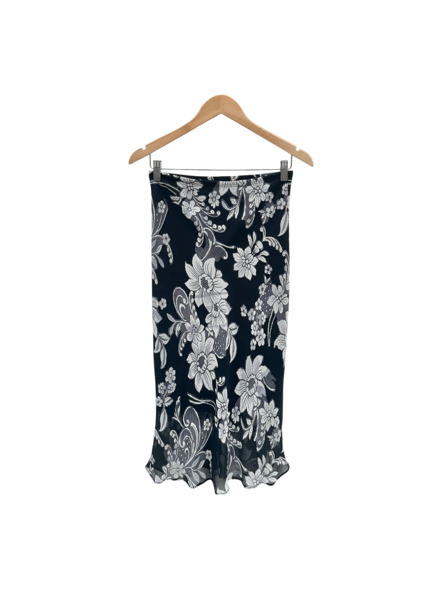 Vintage 90s Floral Slinky Midi Skirt (S)