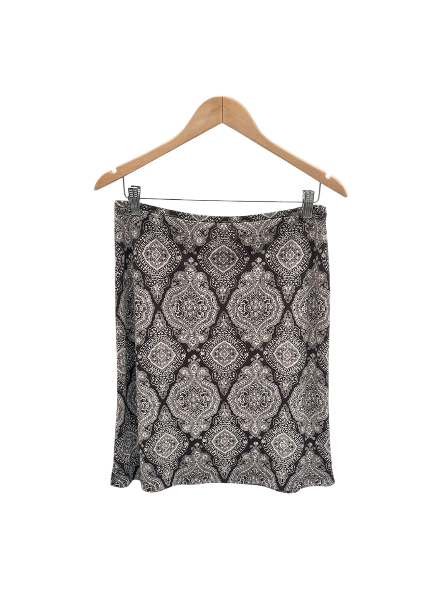 Vintage 90s Paisley Taupe Midi Skirt (M)