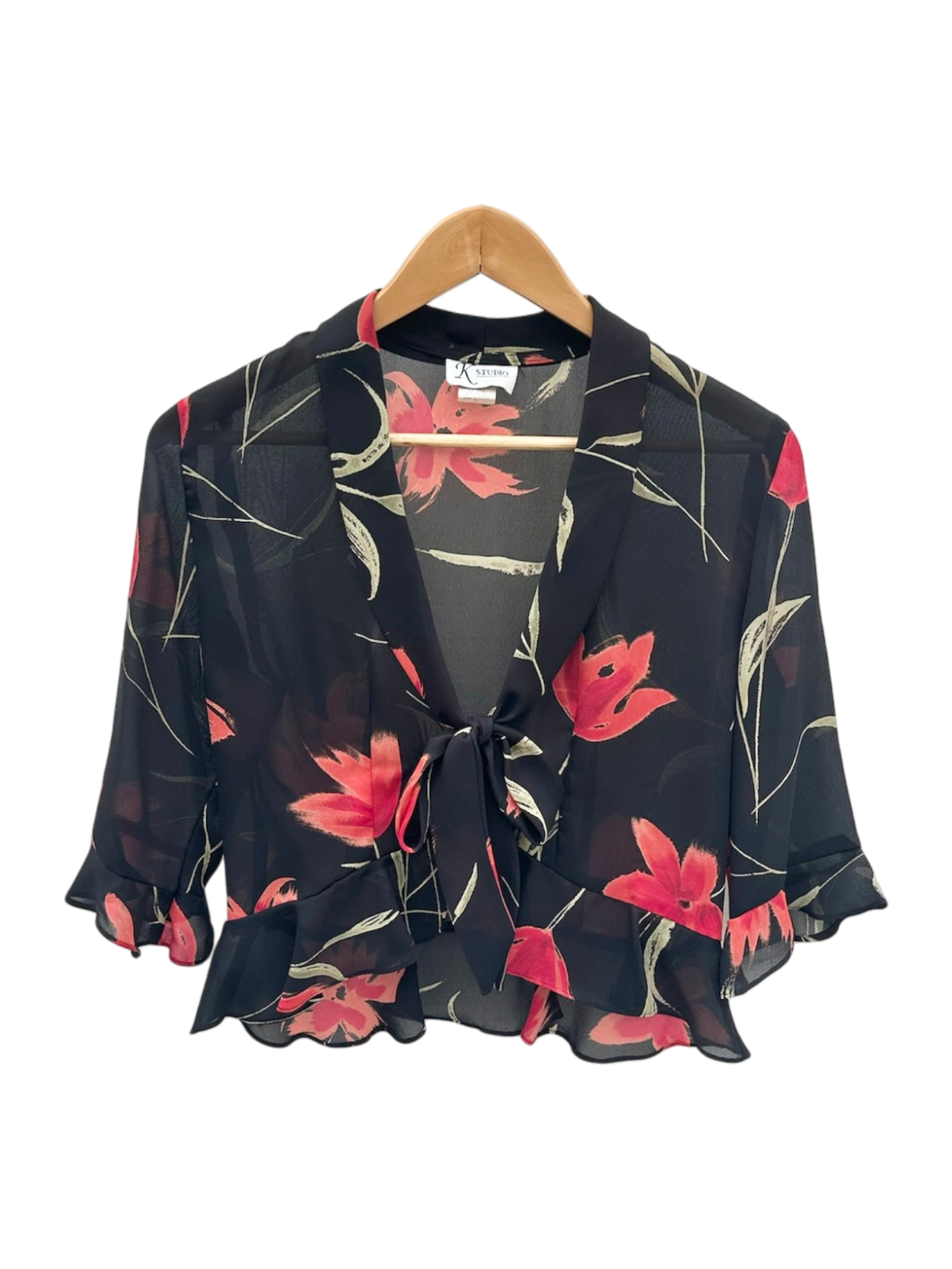 Vintage 90s Sheer Floral Tie Cropped Blouse (M)