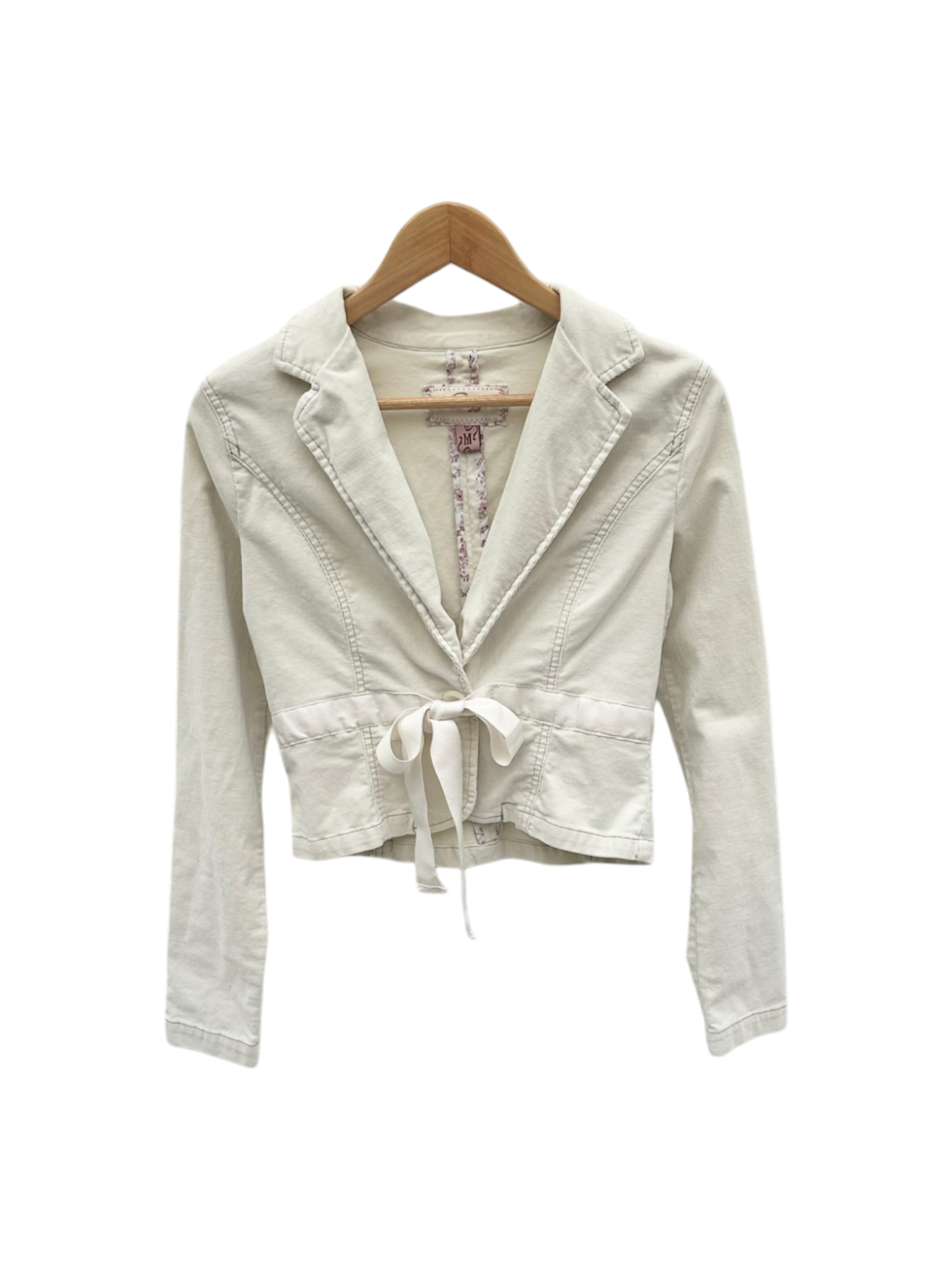 Vintage 90s Ivory Corduroy Tie Knit Jacket (S/M)