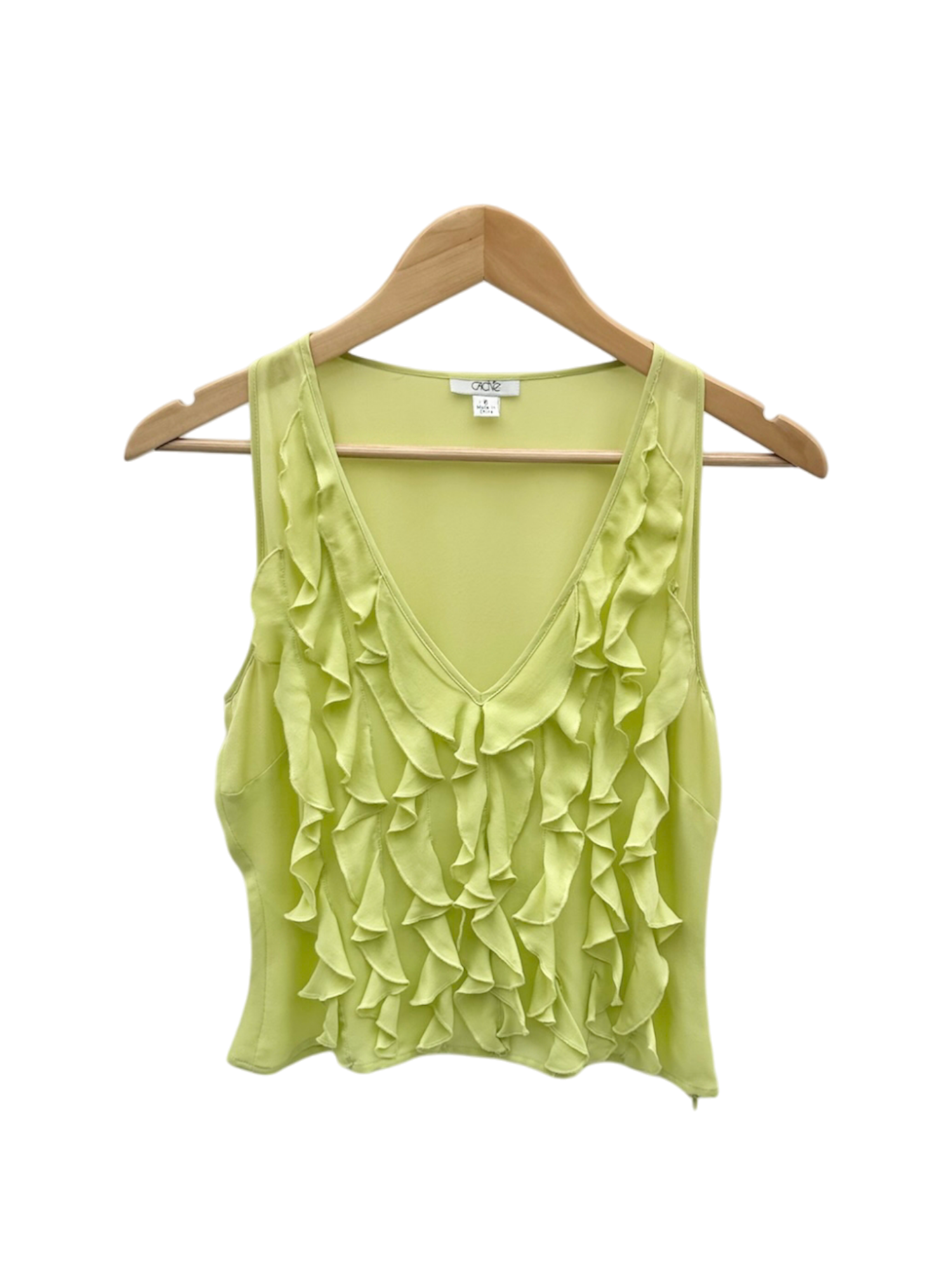 Vintage 90s Dainty Ruffled Avocado Knit Top (S/M)