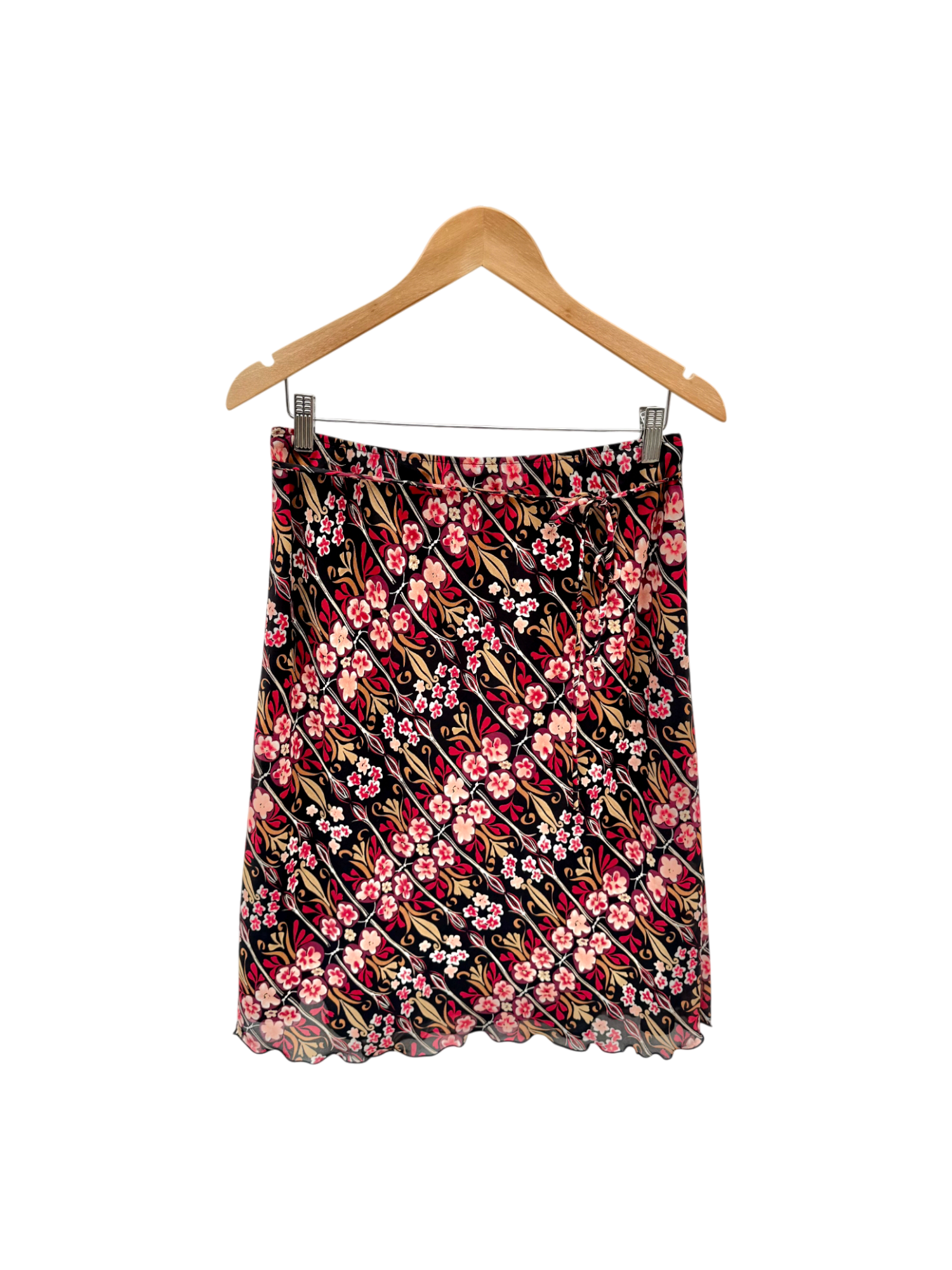 Vintage 90s Tie Waist Floral Midi Skirt (M)