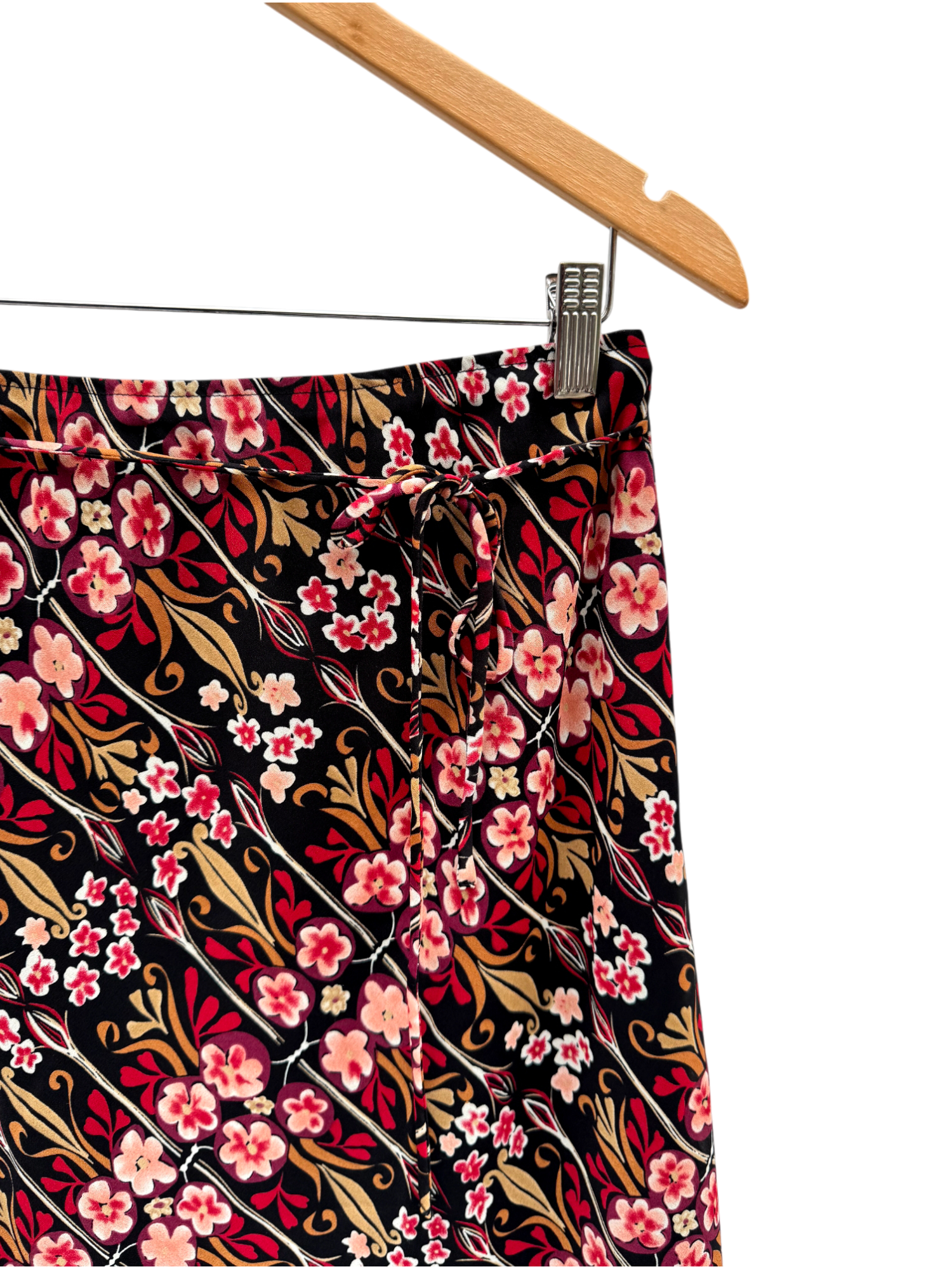 Vintage 90s Tie Waist Floral Midi Skirt (M)