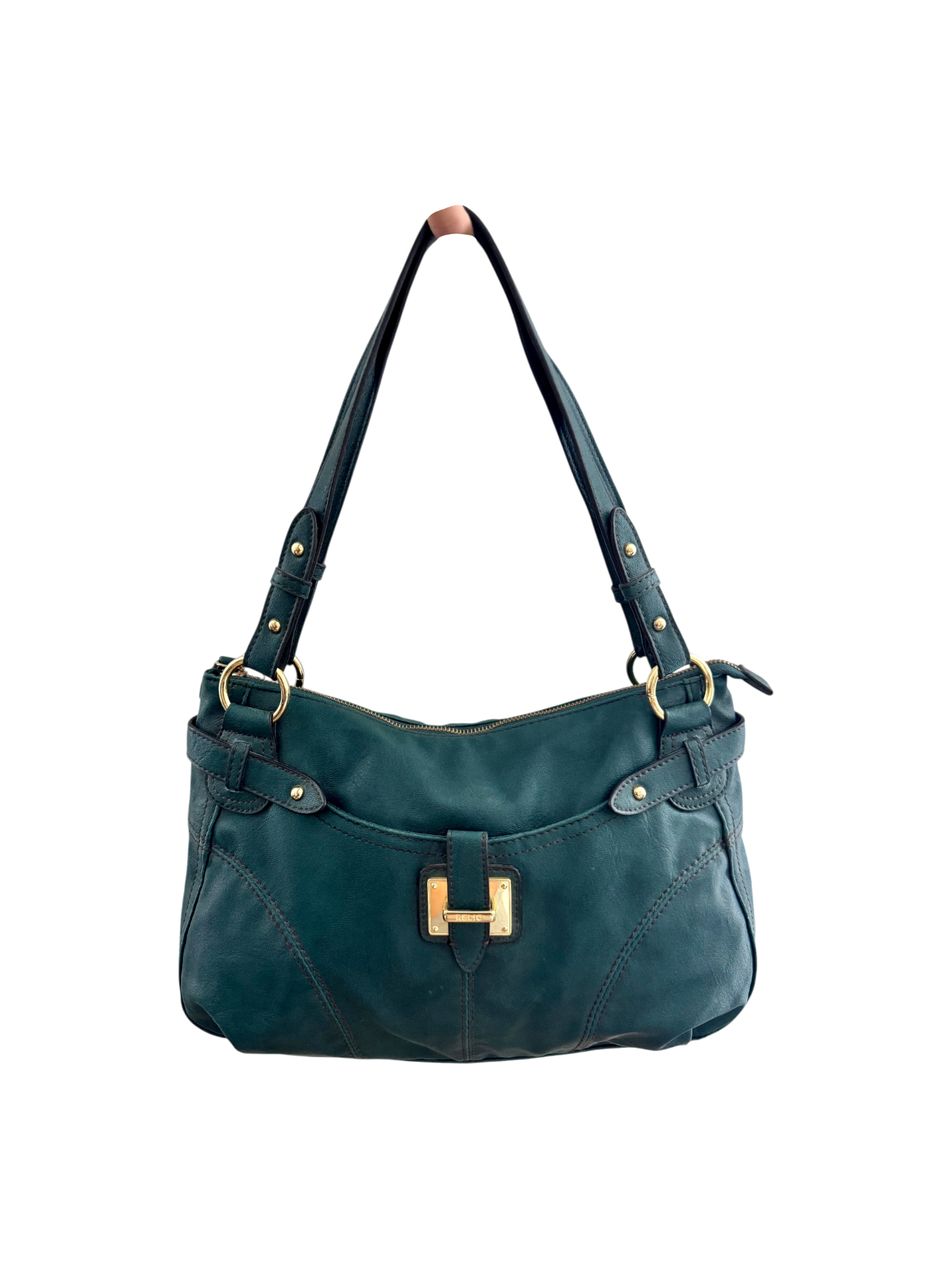 Vintage 90s Teal Leather Shoulder Purse