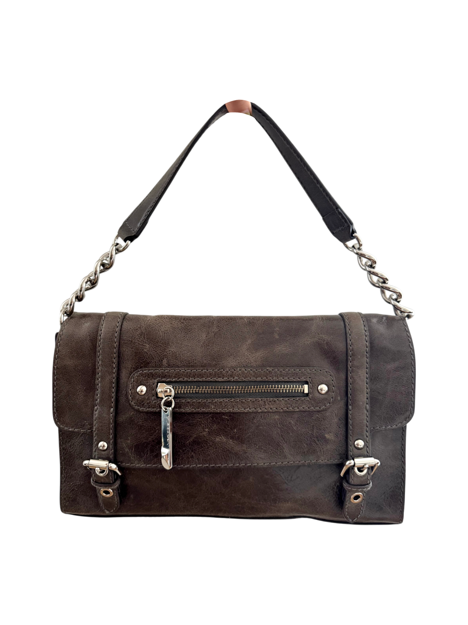 Vintage Olive Via Spiga Chain Leather Purse