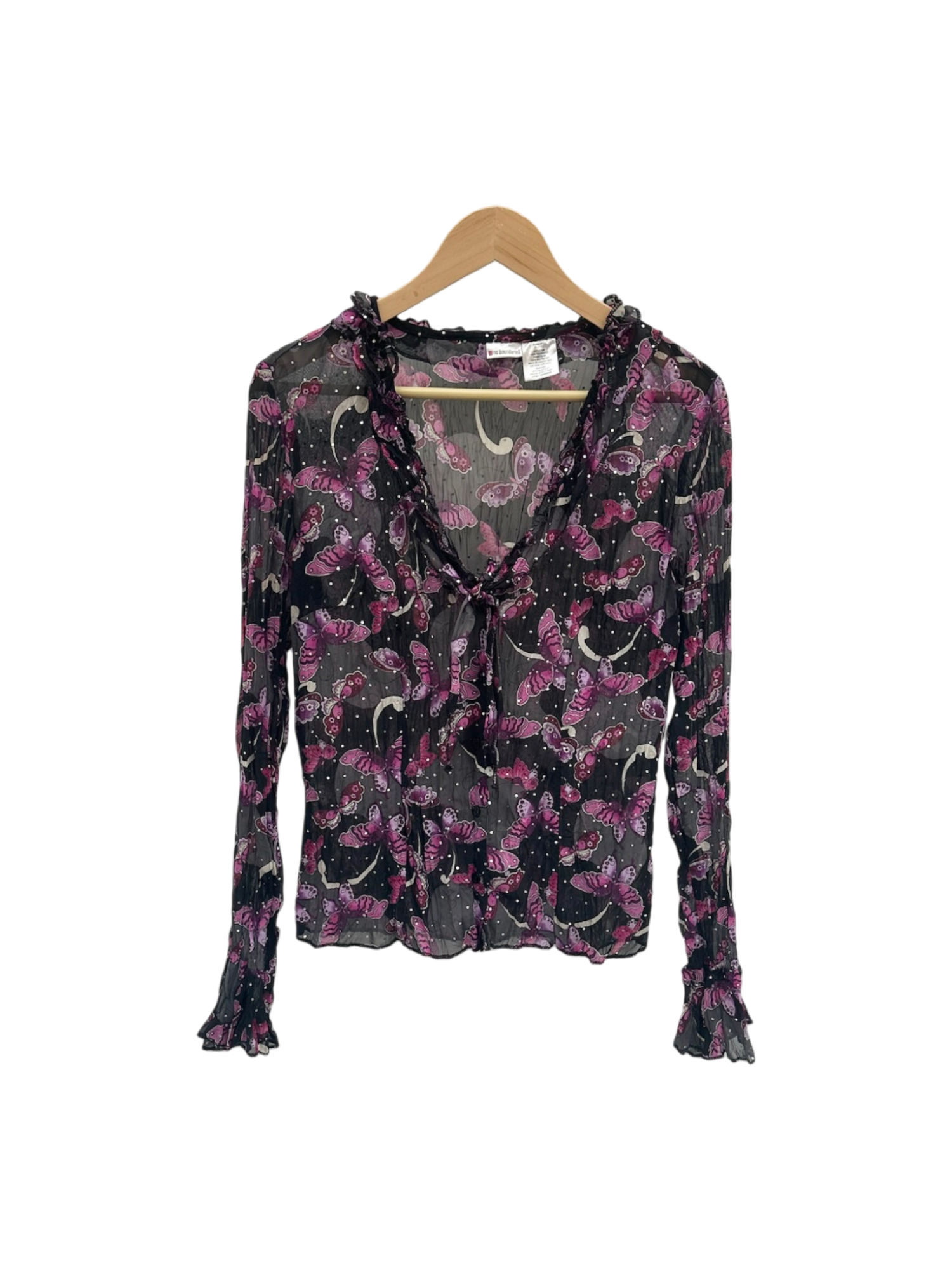 Vintage 90s Retro Semi Sheer Butterfly Tie Blouse (M)