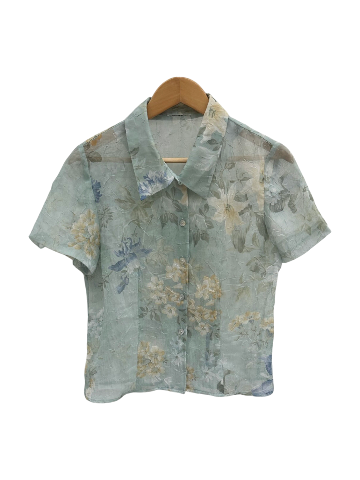 Vintage 90s Retro Crinkle Floral Short Sleeve (M)