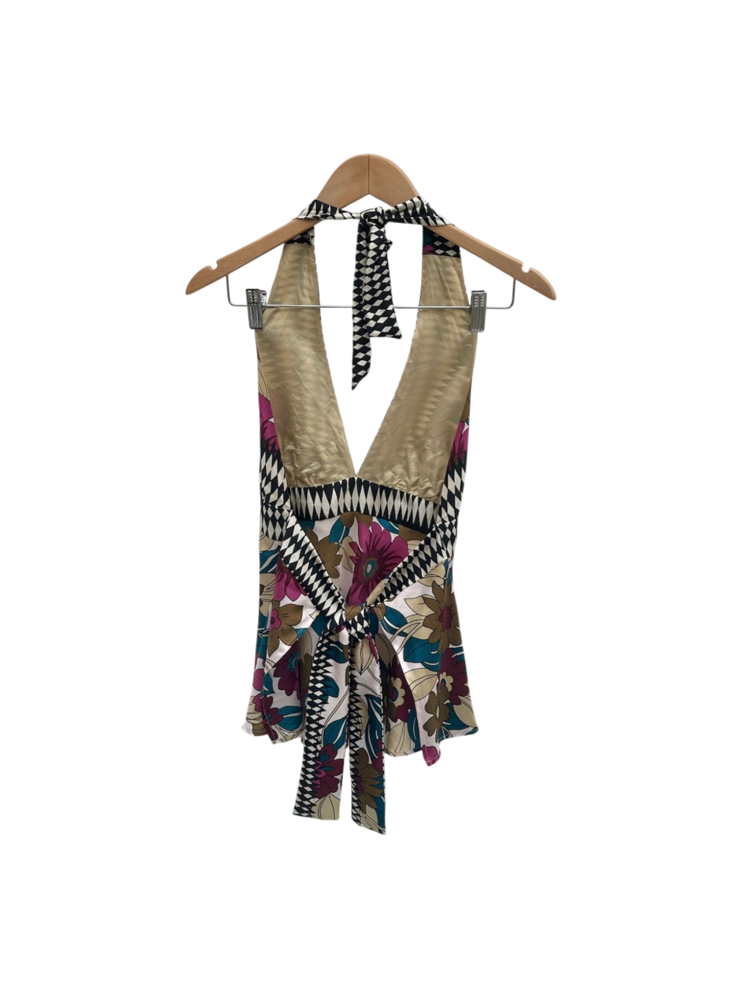 Vintage 90s Mixed Media Retro Silk Halter Top (S/M)