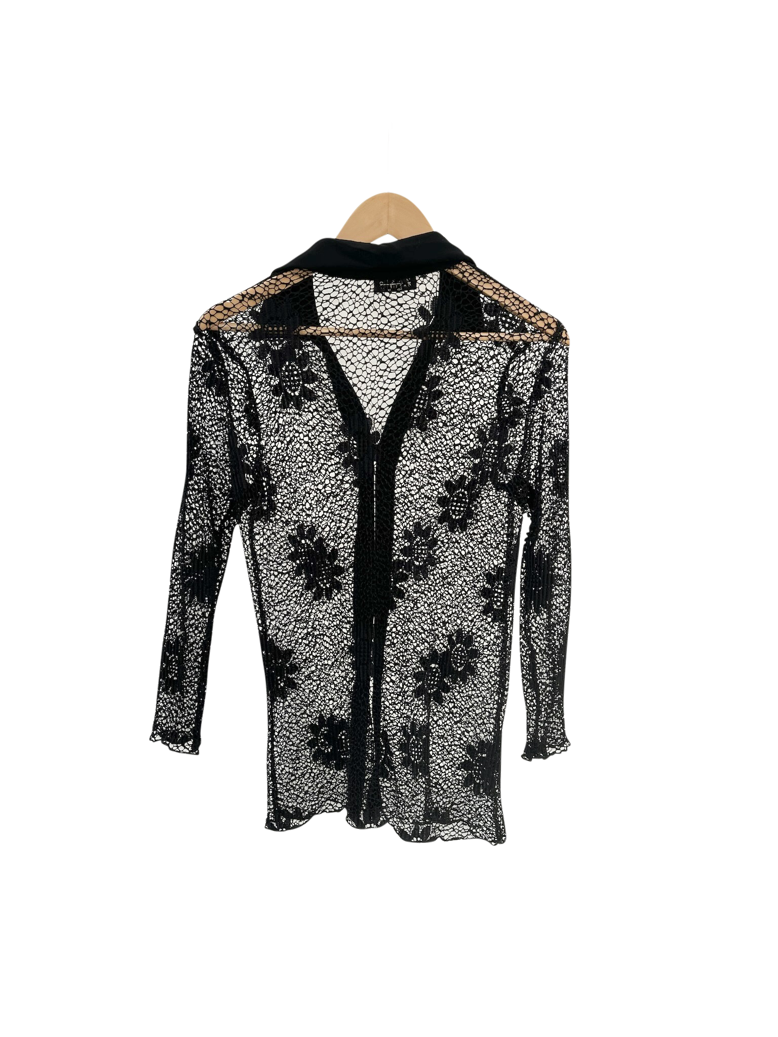 Vintage 90s Floral Sheer Lace Button Up (M)
