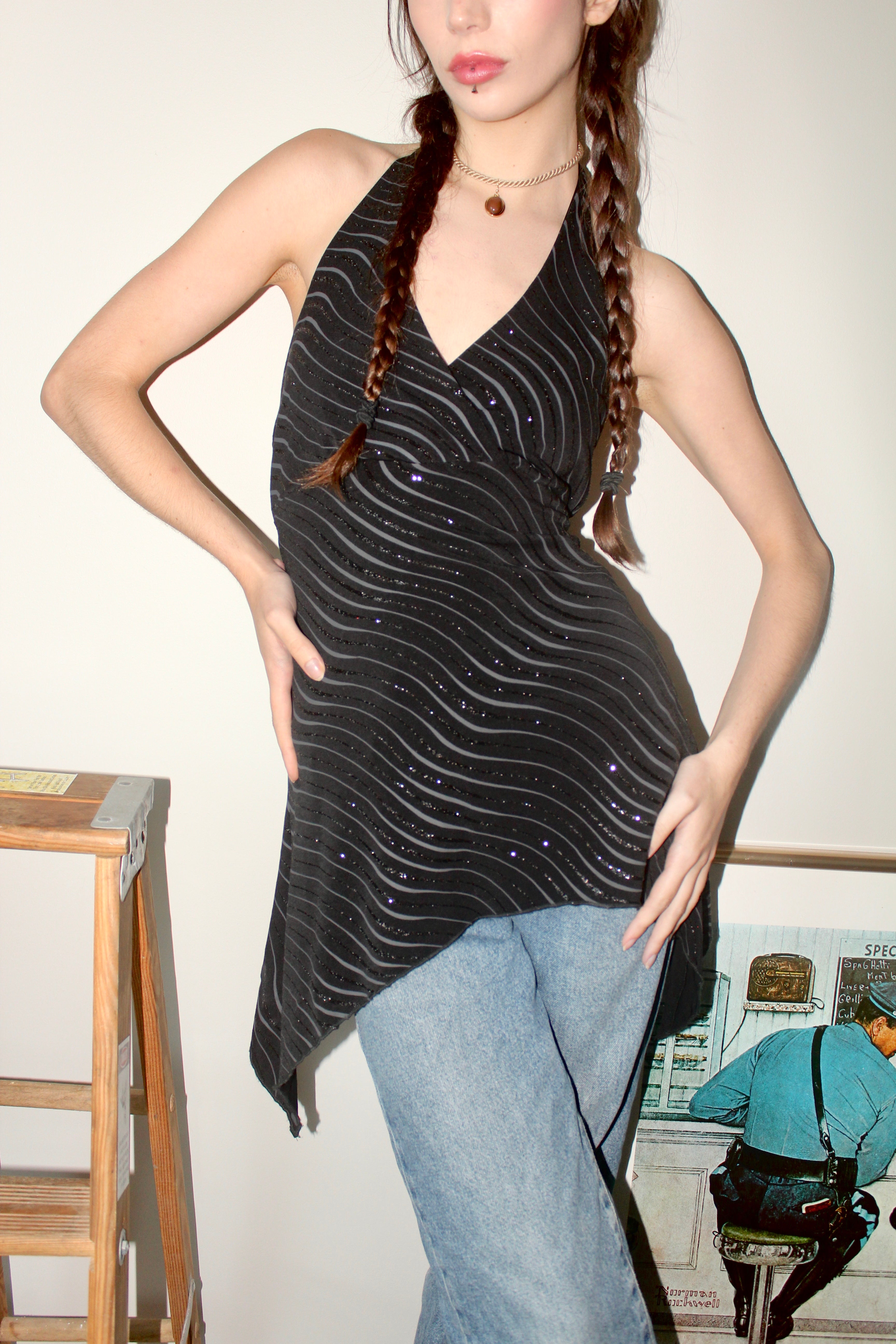 Vintage 90s Groovy Swirl Asymmetrical Halter (S-M)