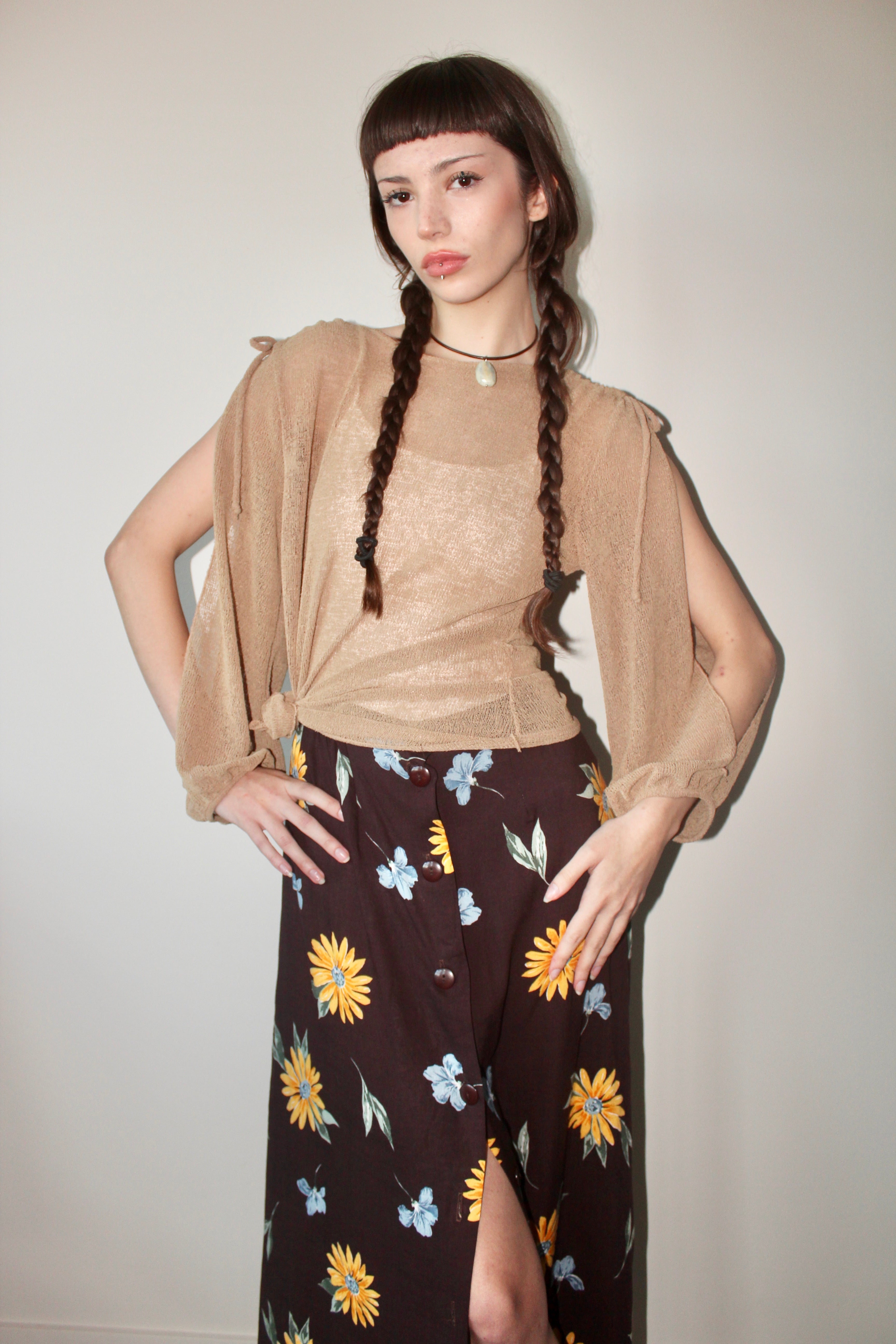 Vintage 90s Split Sleeves Gauzy Knit Top (S-M)