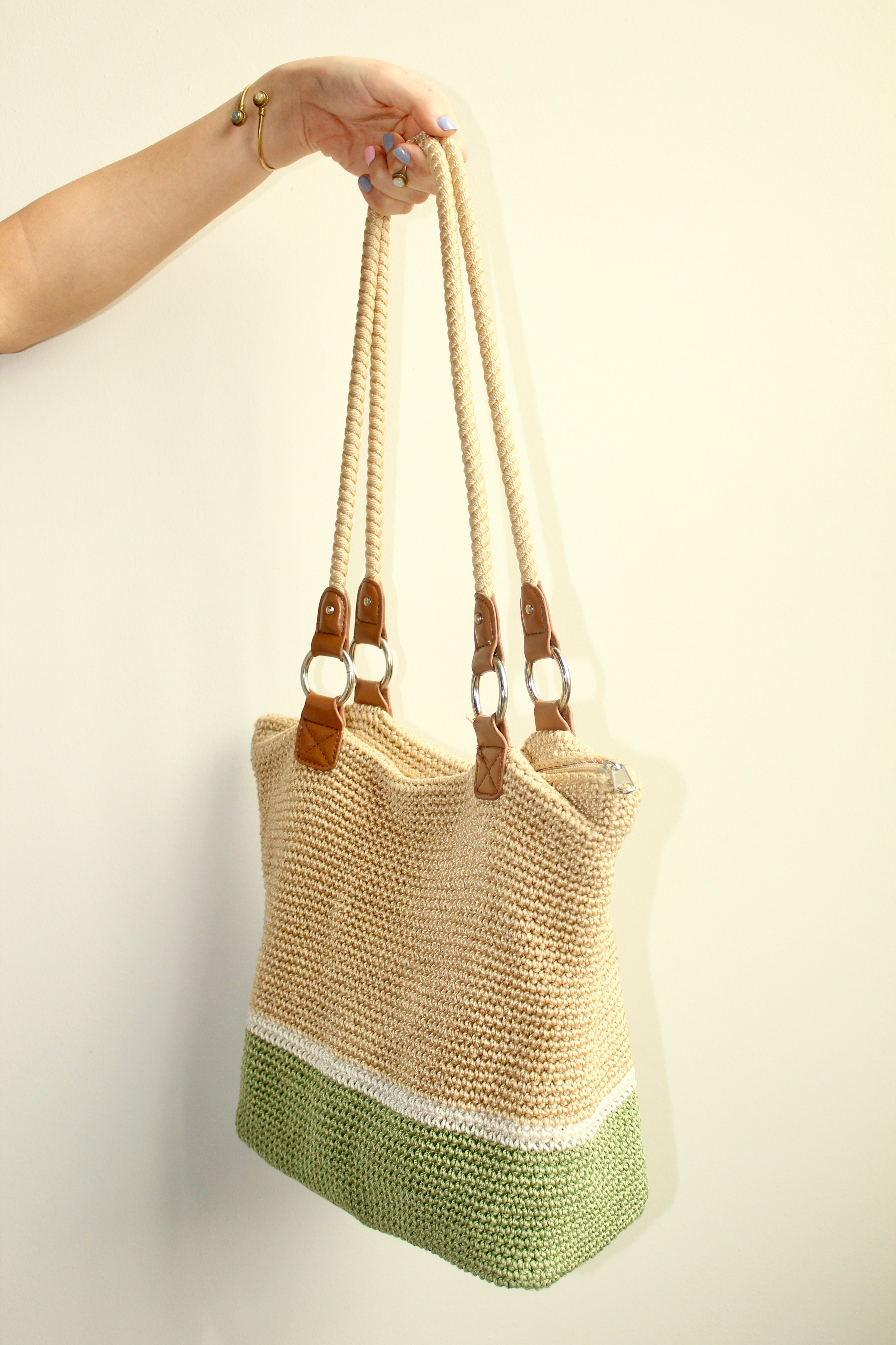 Colorblock Knit Tote Bag