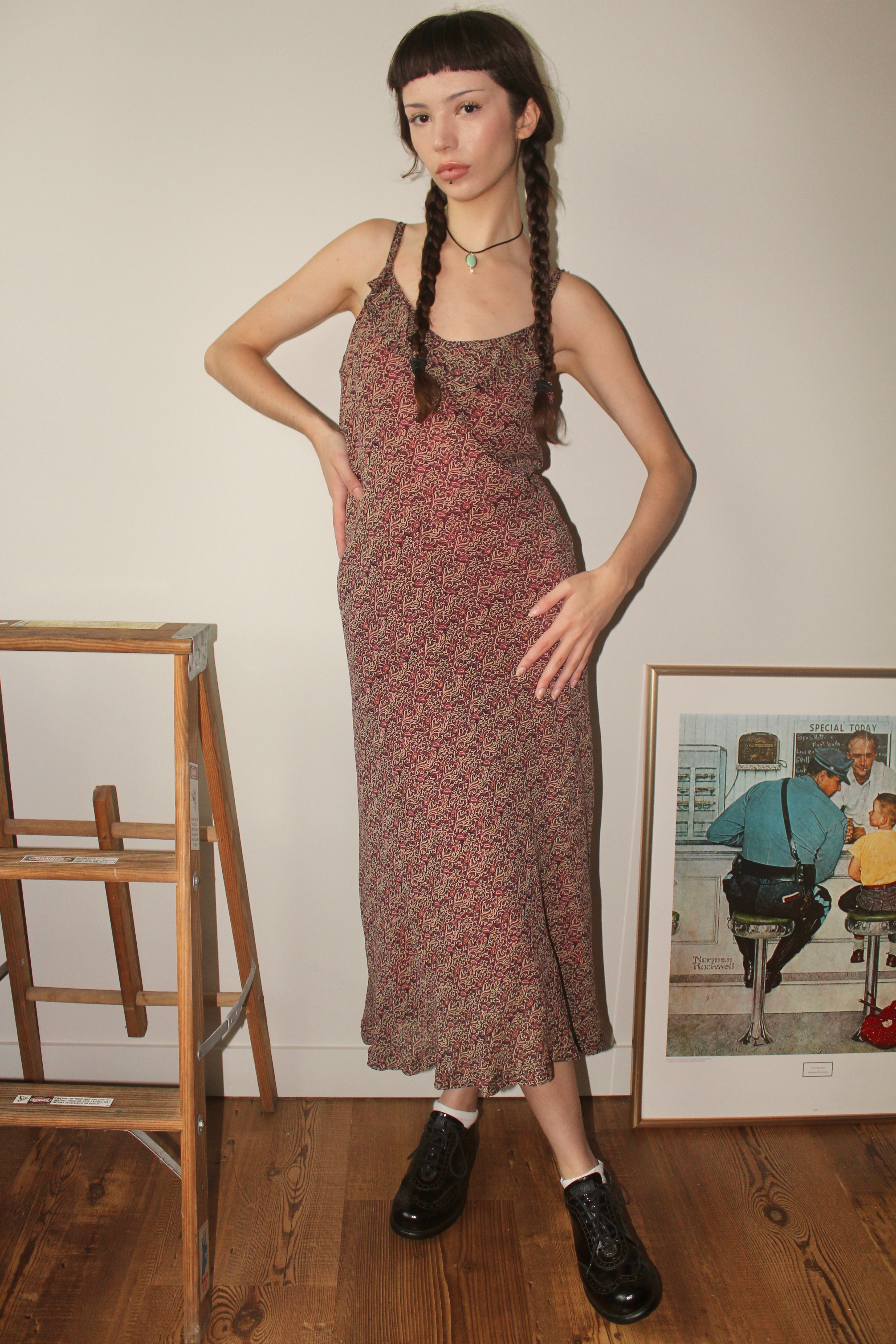 Vintage 90s Floral Midi Dress (S-M)