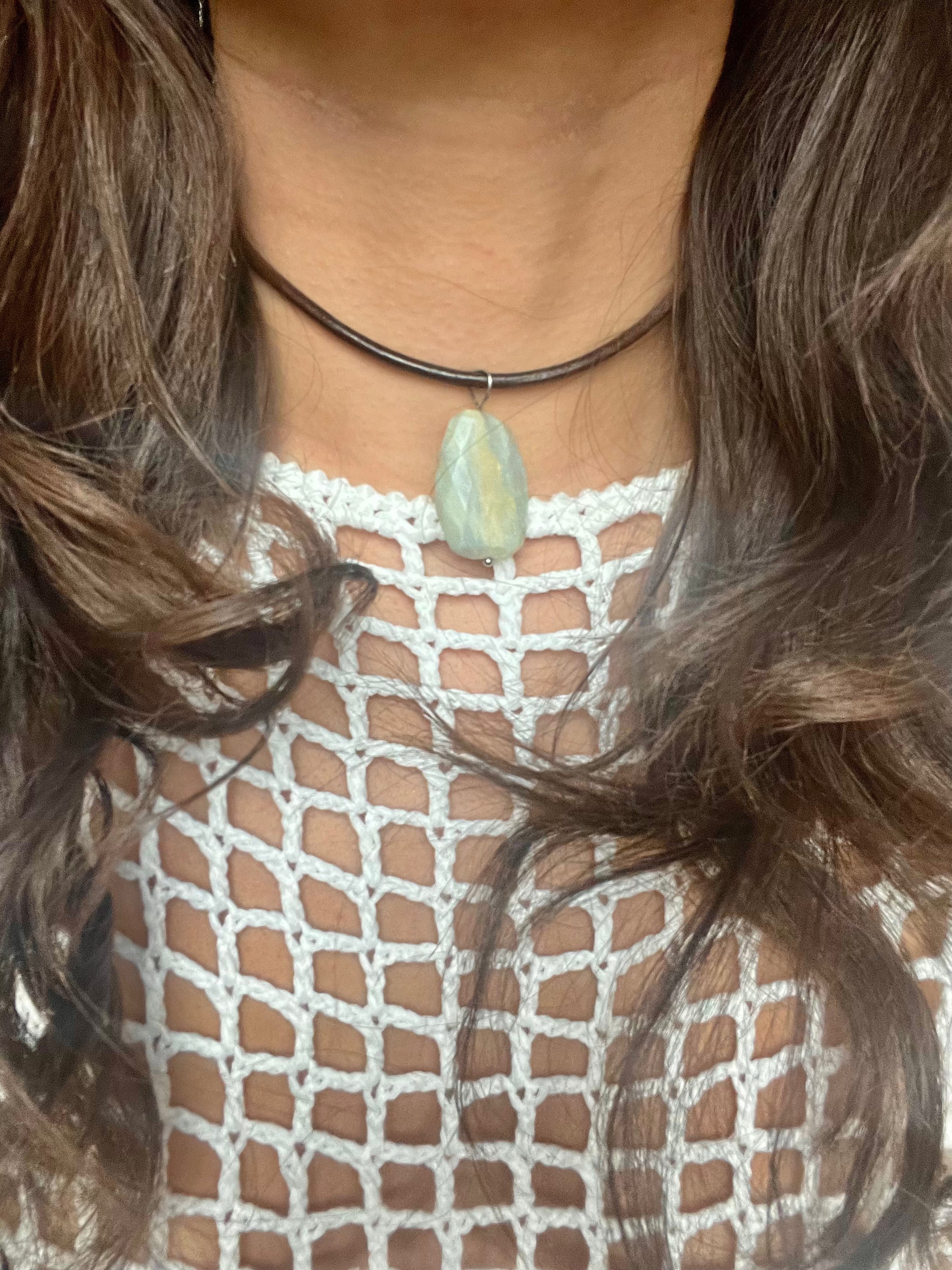 Marble Stone Pendant Leather Choker