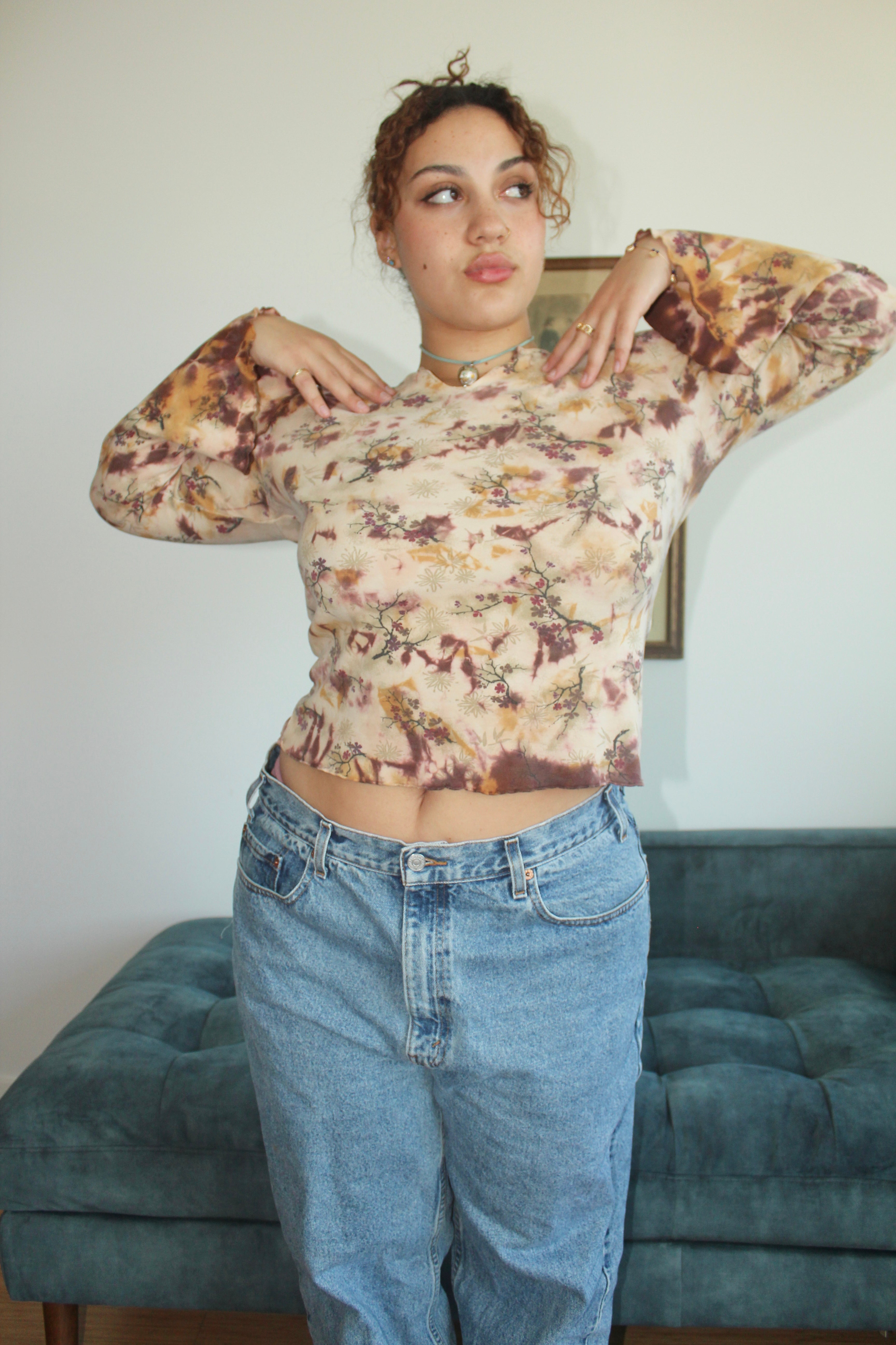 Vintage 90s Floral Patterned Long Sleeve (L)