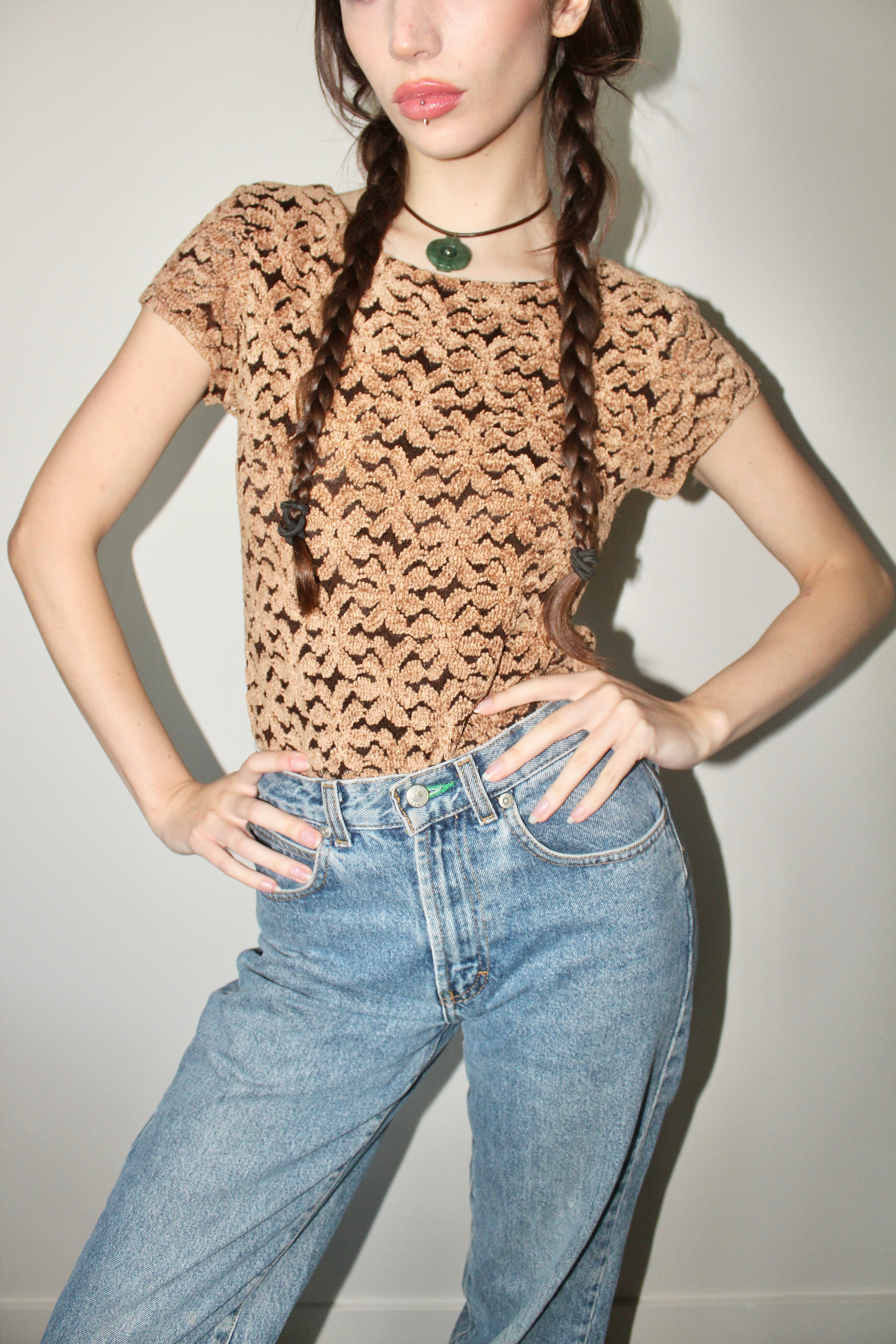 Vintage 90s Dainty Embossed Knit Tee (S-M)