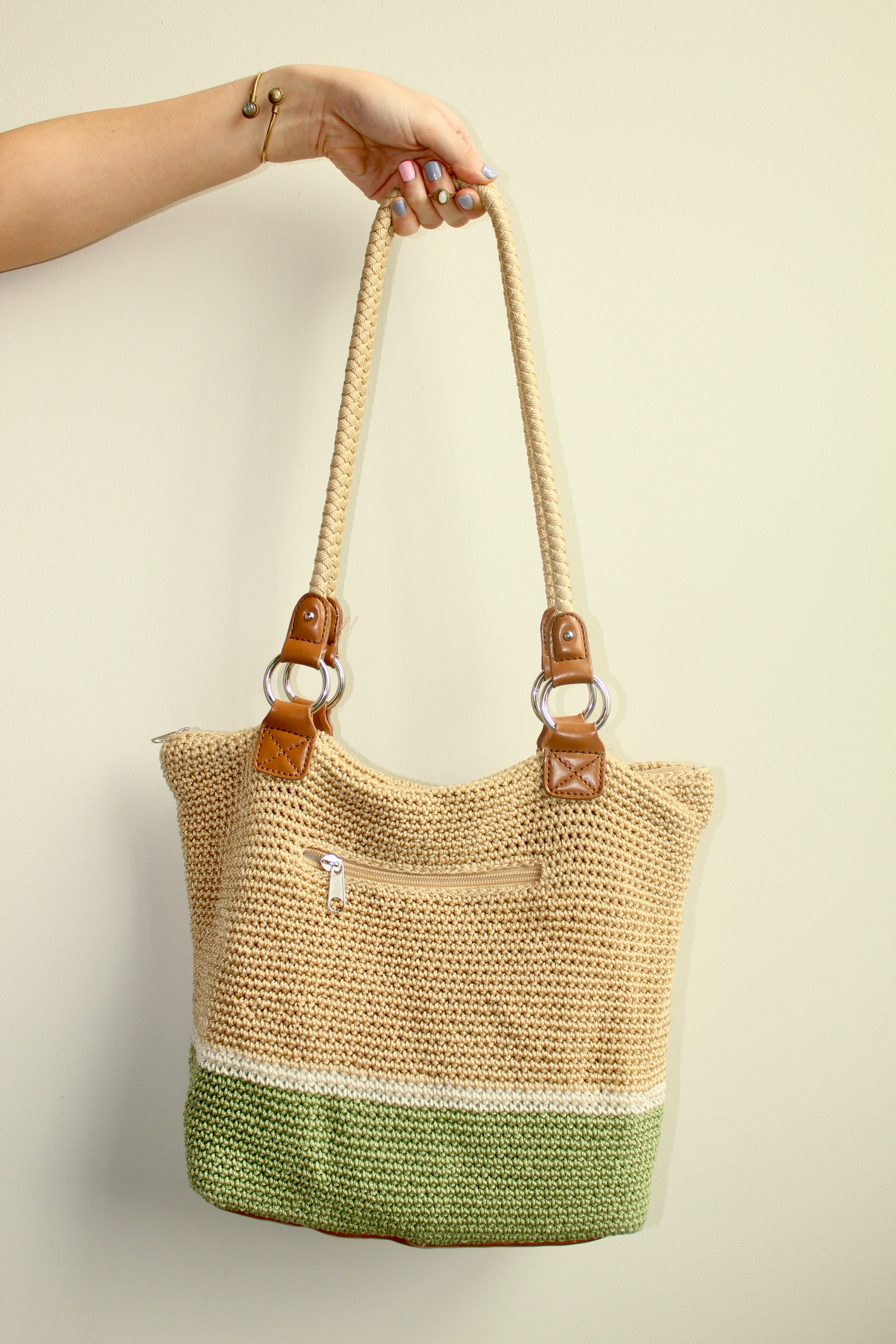Colorblock Knit Tote Bag