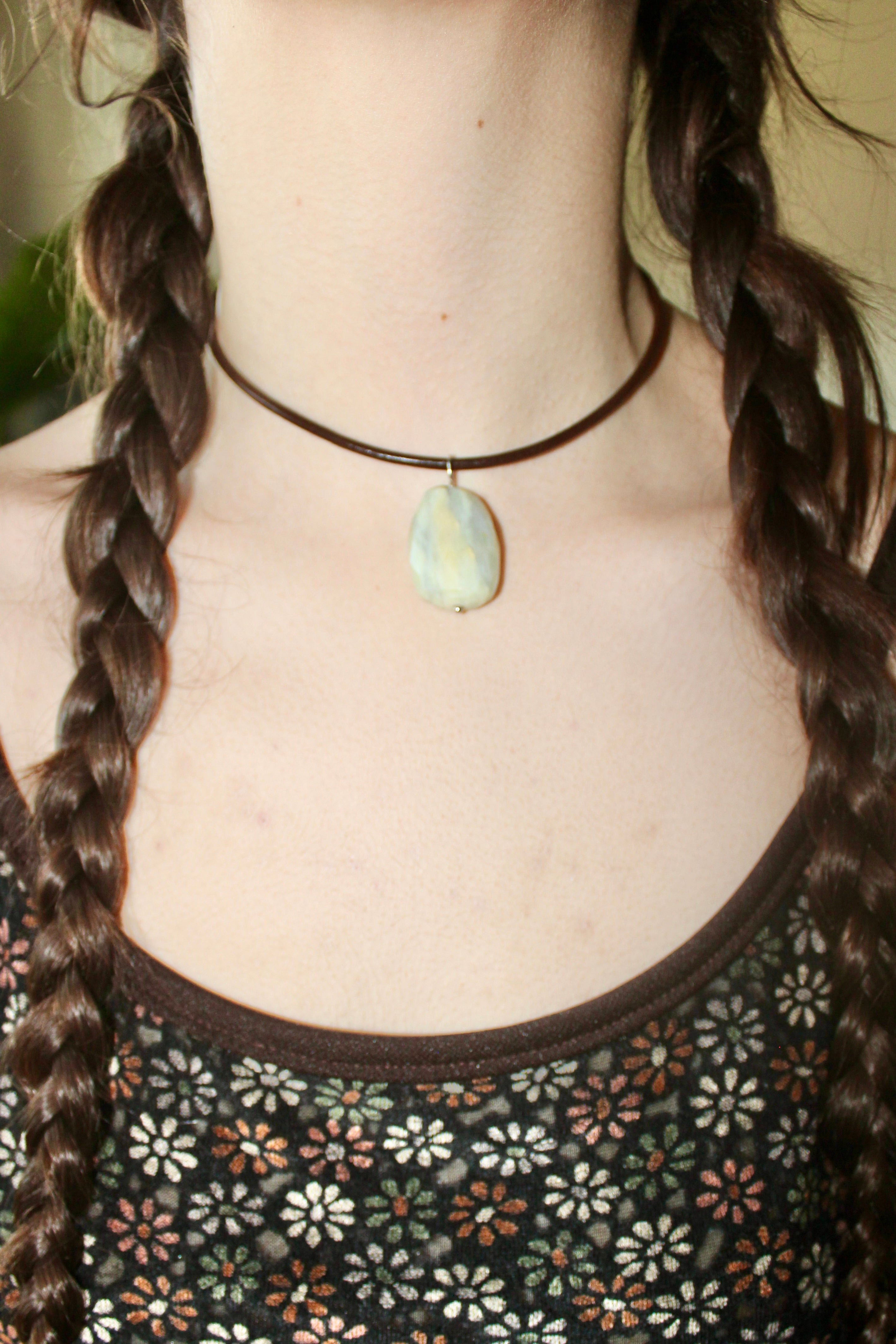 Marble Stone Pendant Leather Choker
