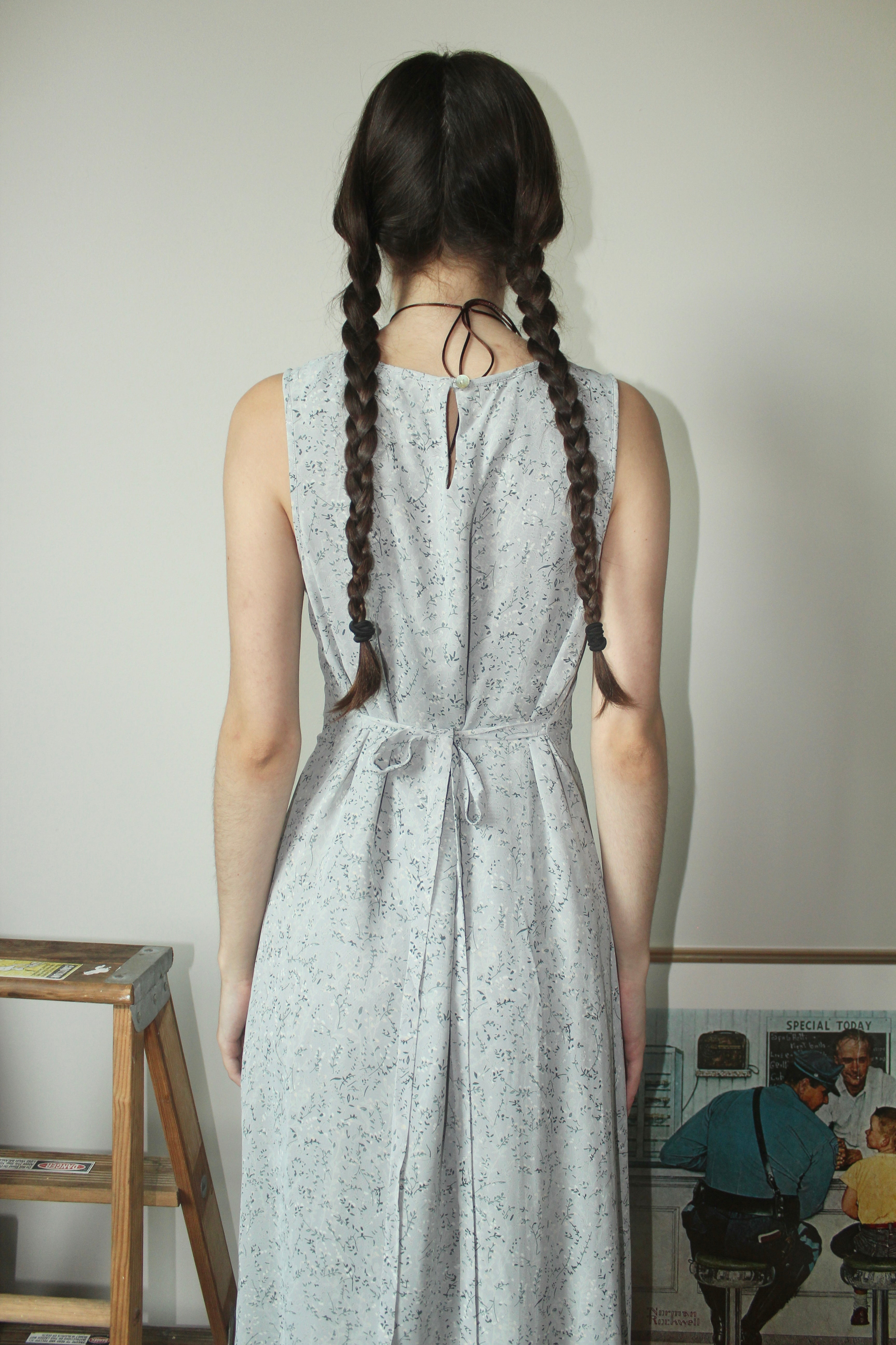 Vintage 90s Ditsy Floral Tie Back Midi Dress (M)