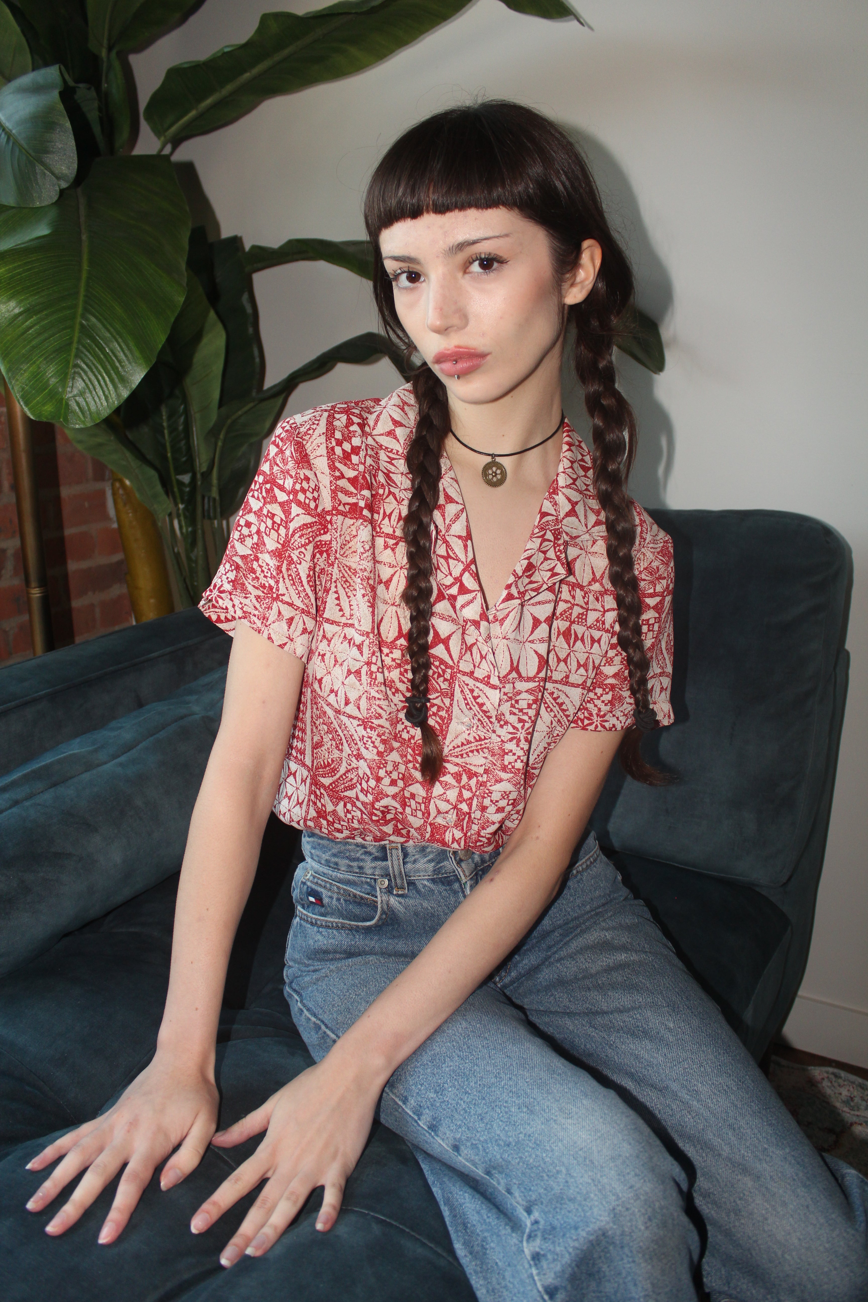 Vintage 90s Patterned Short Sleeve (S-M)
