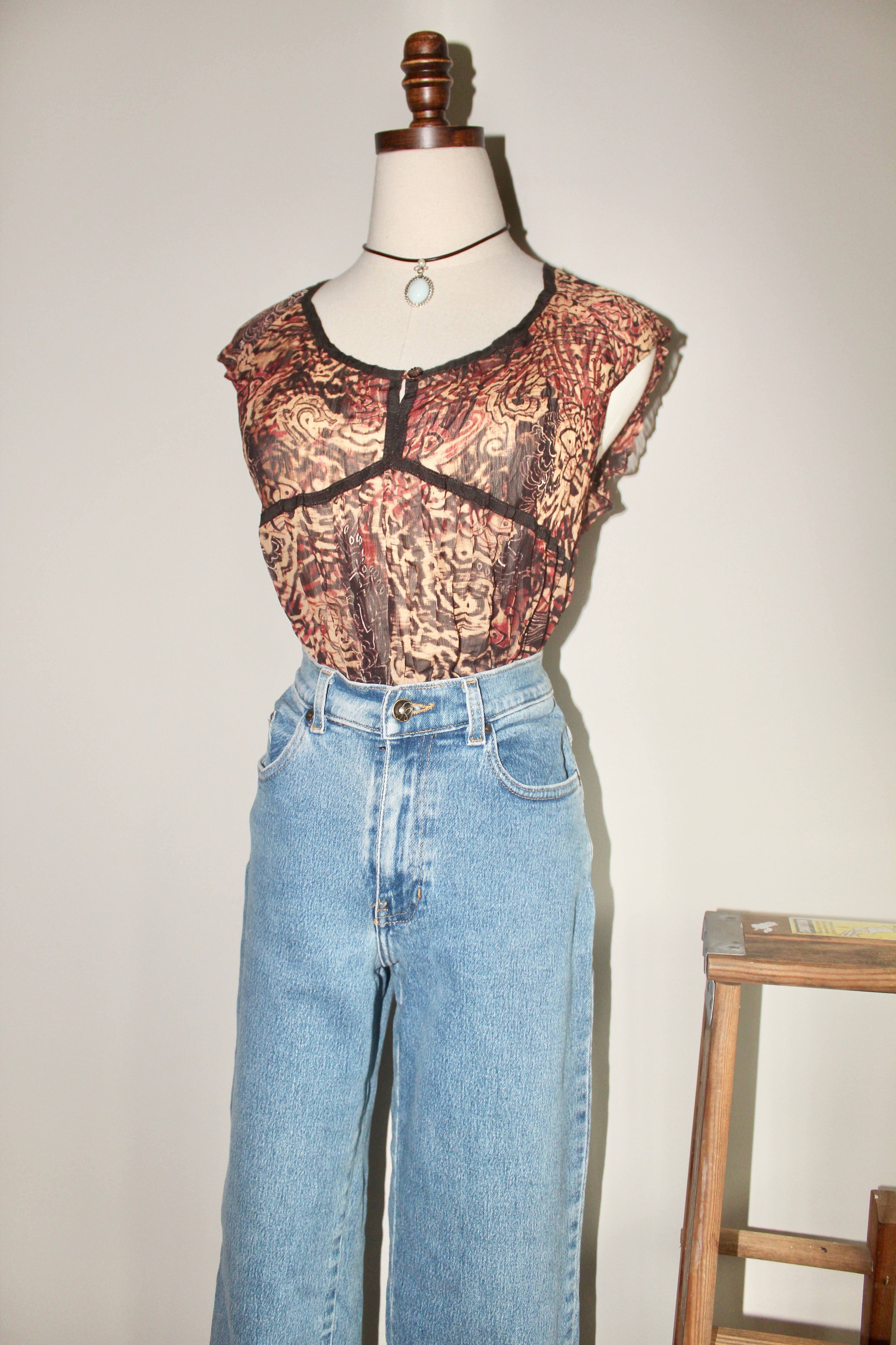 Vintage 90s Sheer Boho Gauzy Blouse (M)