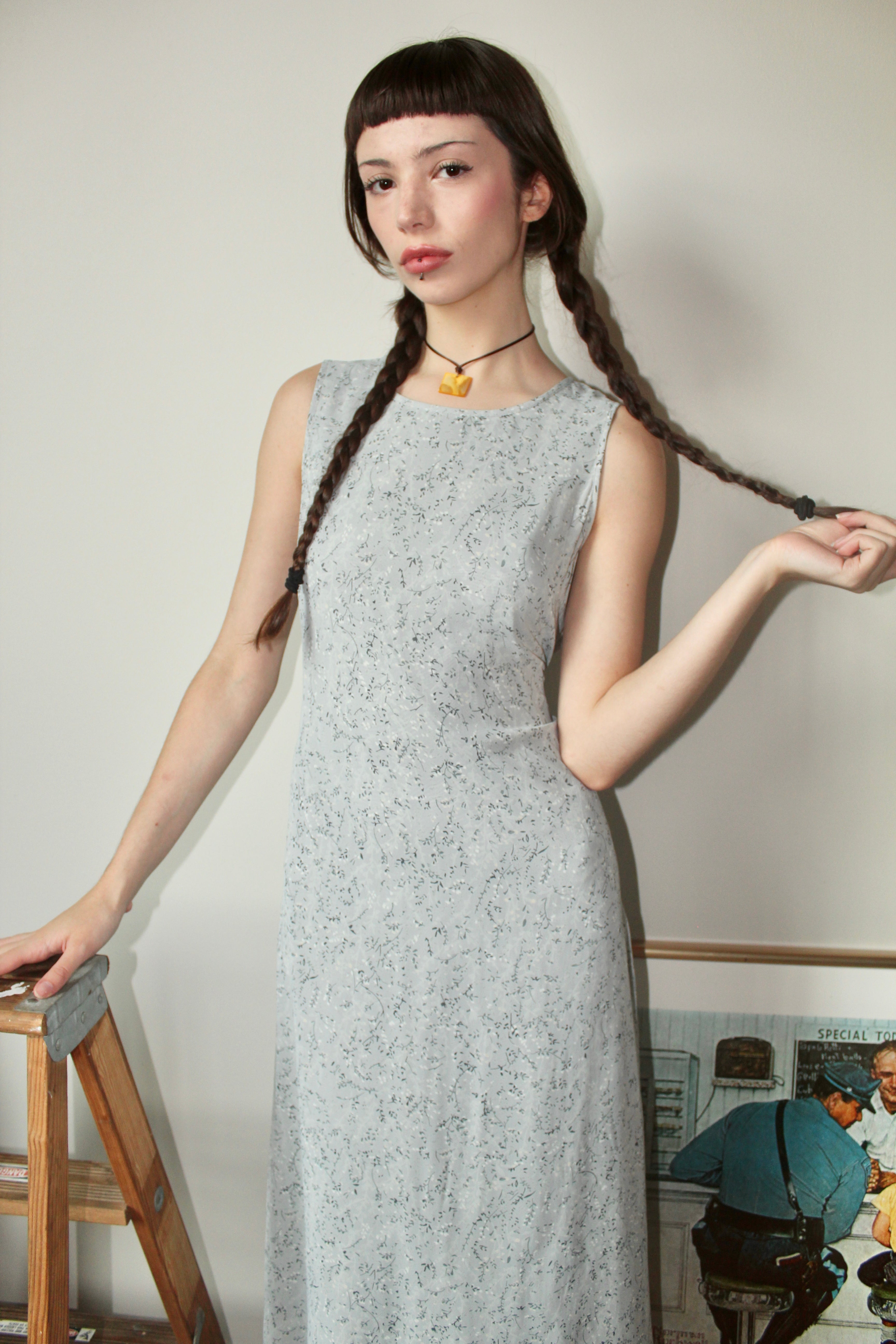 Vintage 90s Ditsy Floral Tie Back Midi Dress (M)