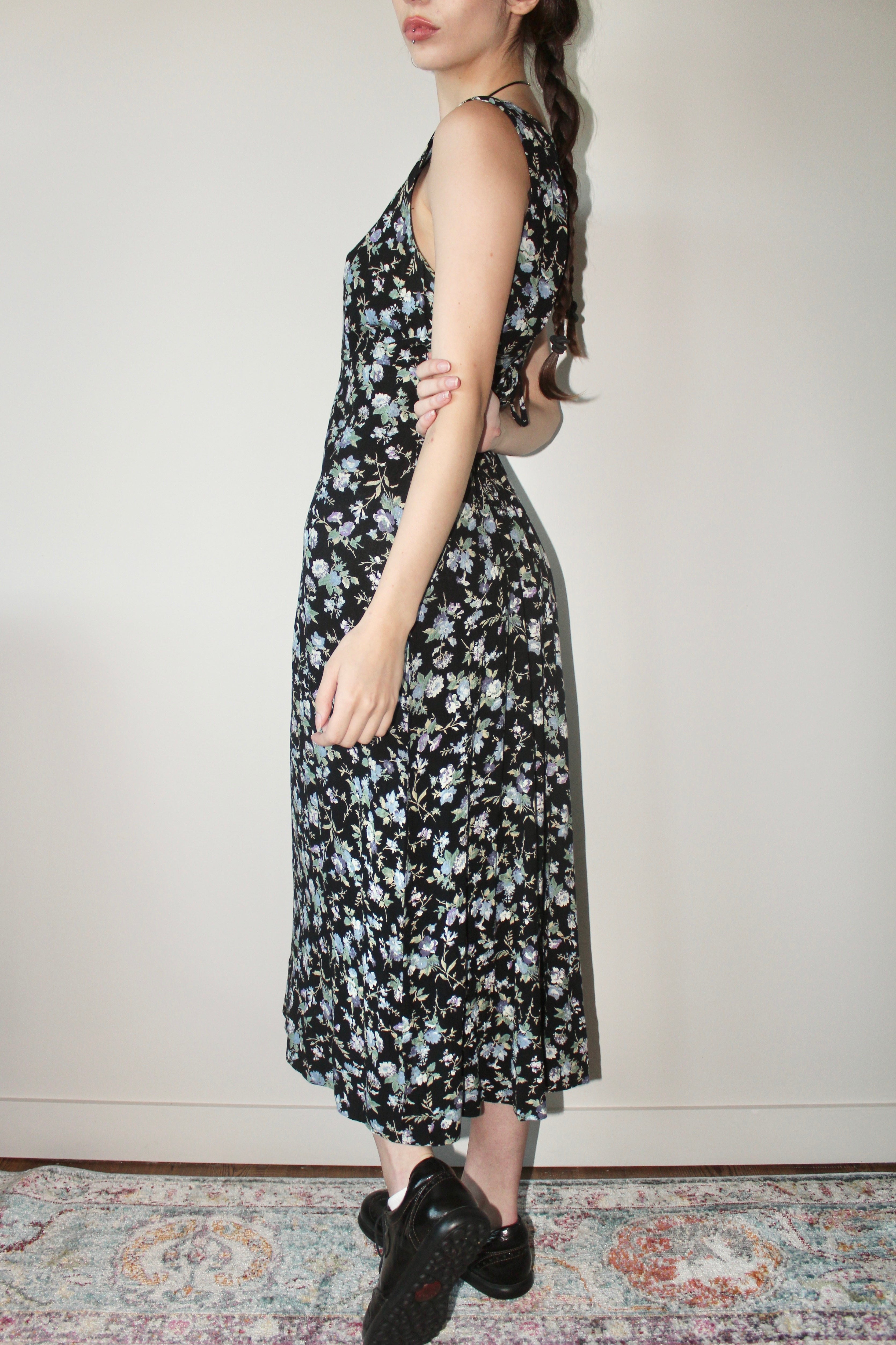 Vintage 90s Tie Back Floral Midi Dress (S/M)
