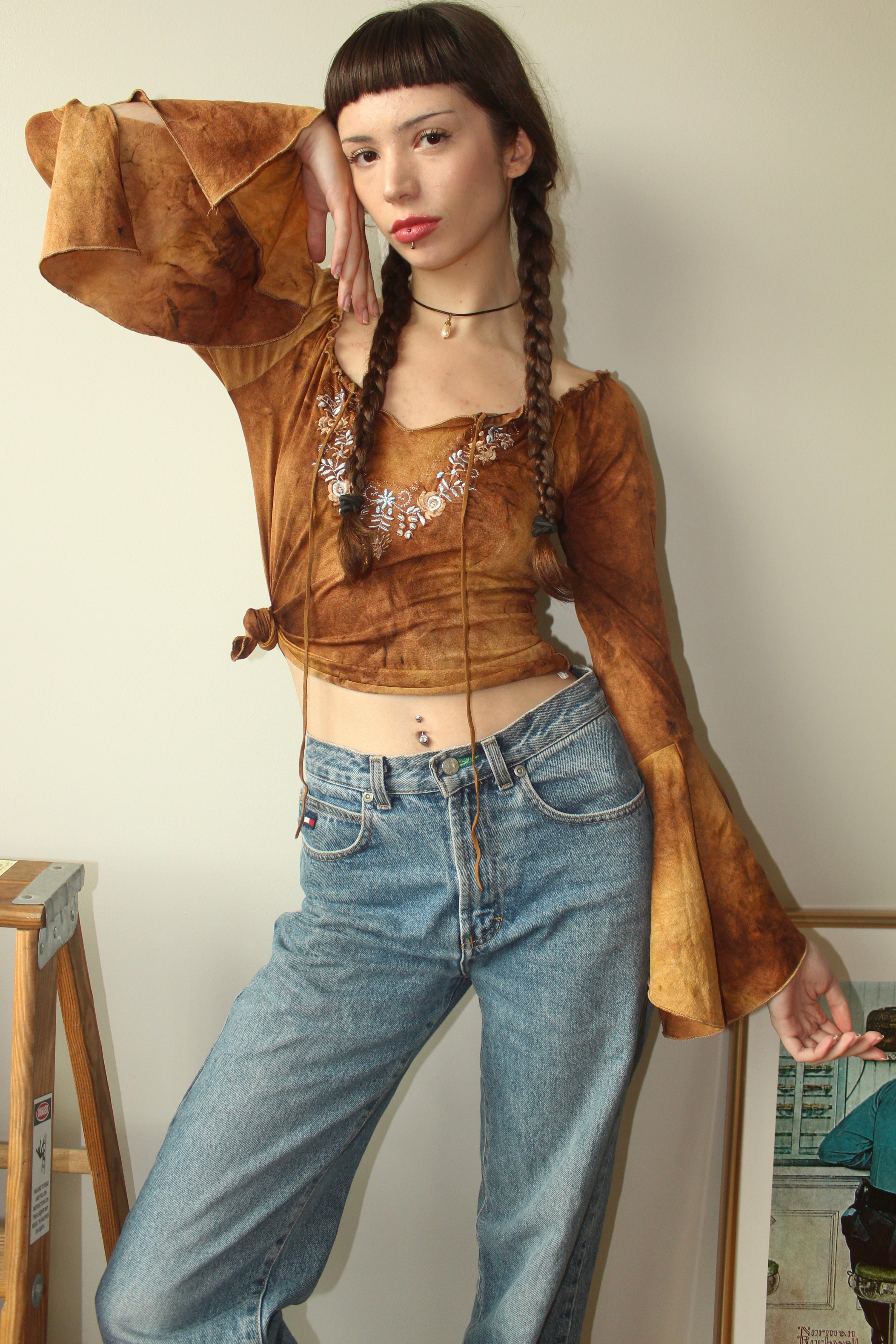 Vintage 90s Flared Sleeve Blouse (S)