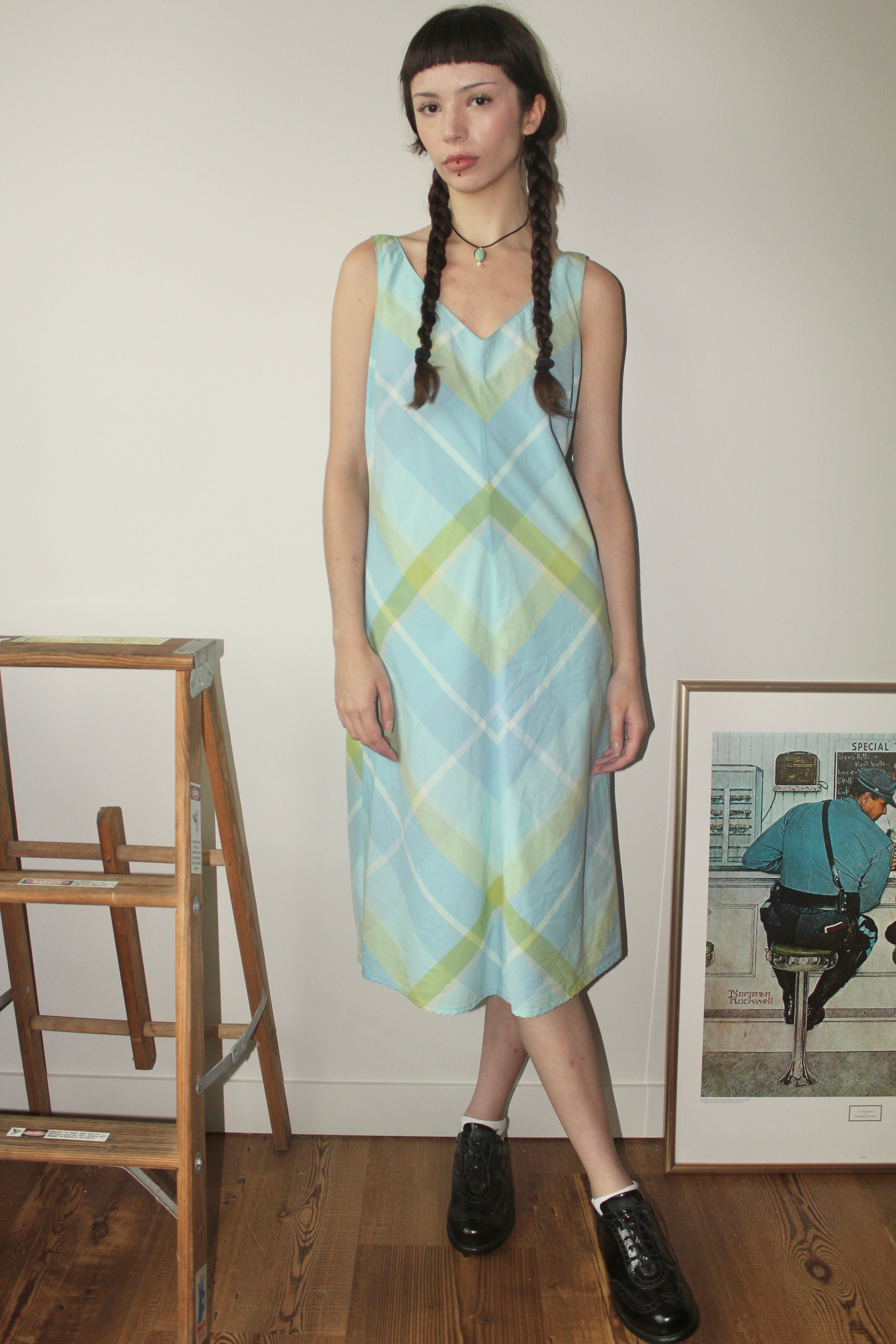 Vintage 90s Plaid Midi Dress (M)