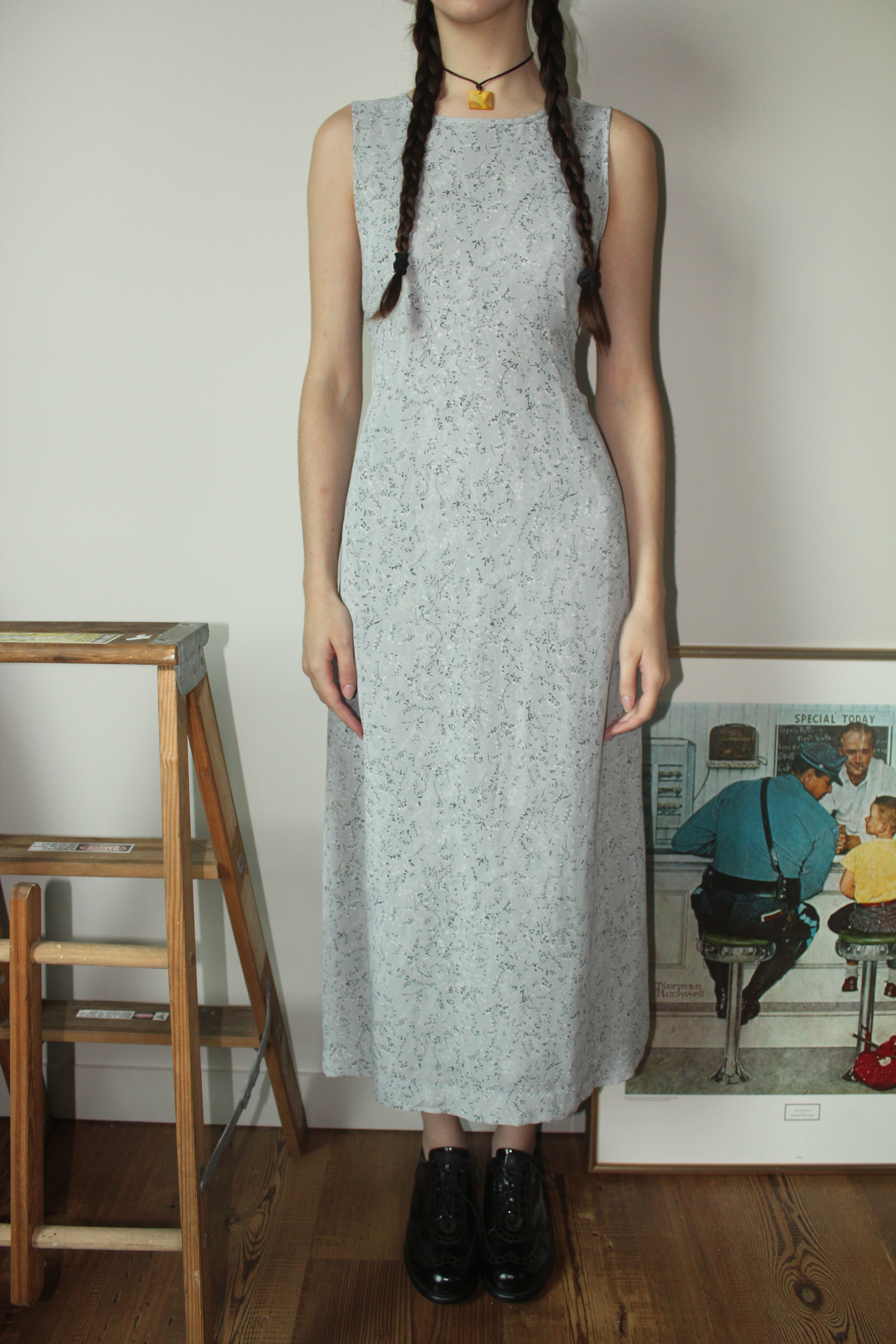 Vintage 90s Ditsy Floral Tie Back Midi Dress (M)