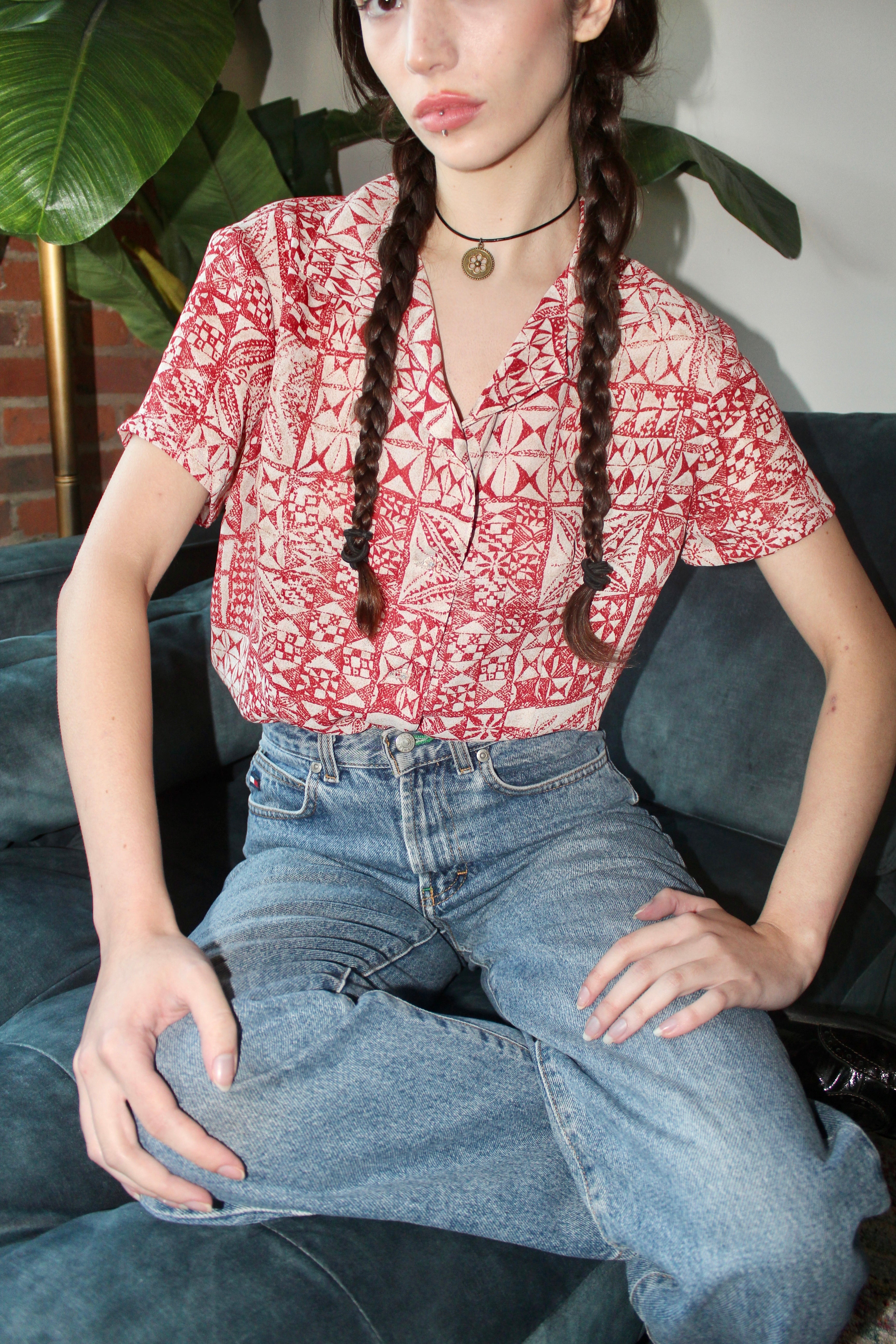 Vintage 90s Patterned Short Sleeve (S-M)