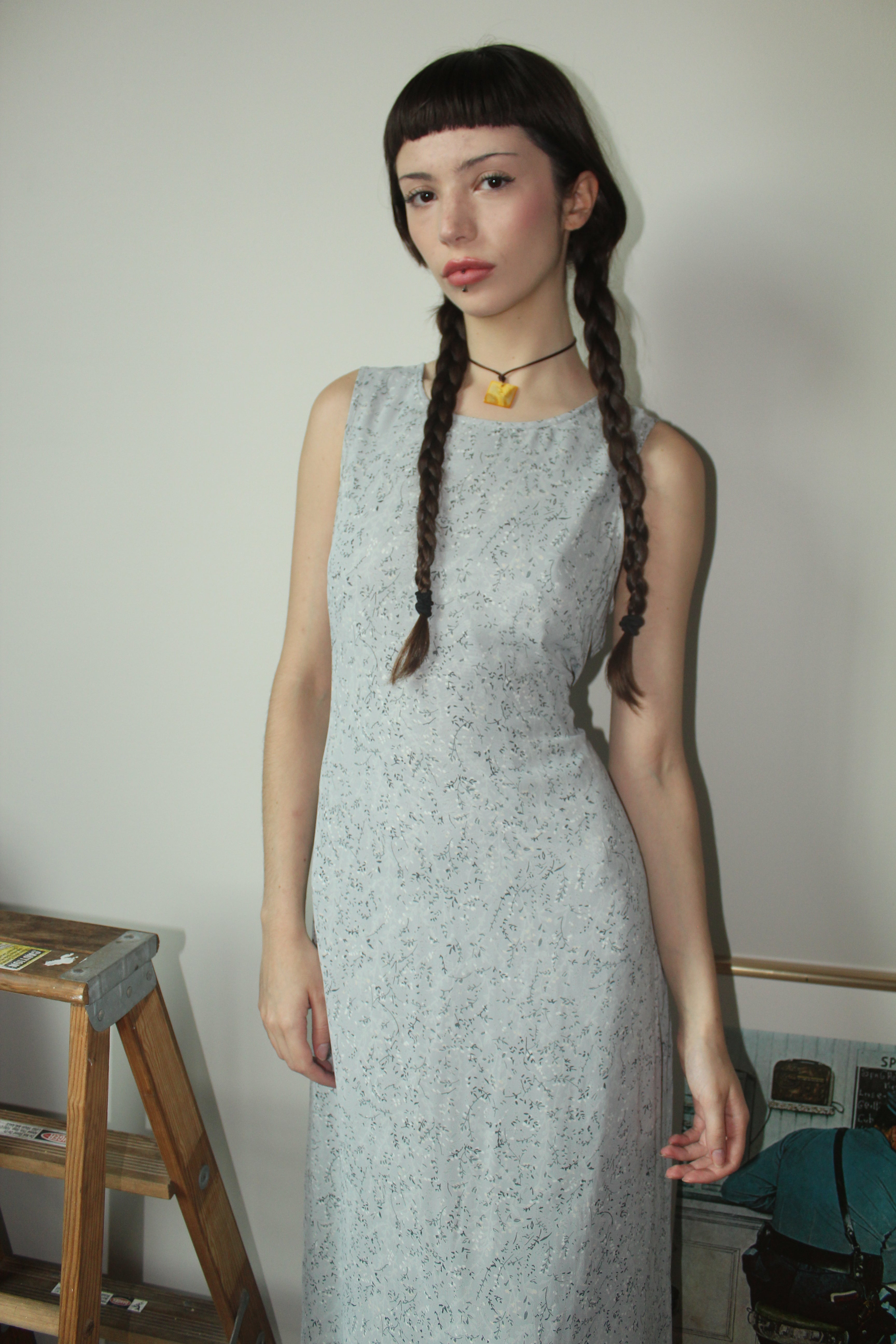 Vintage 90s Ditsy Floral Tie Back Midi Dress (M)