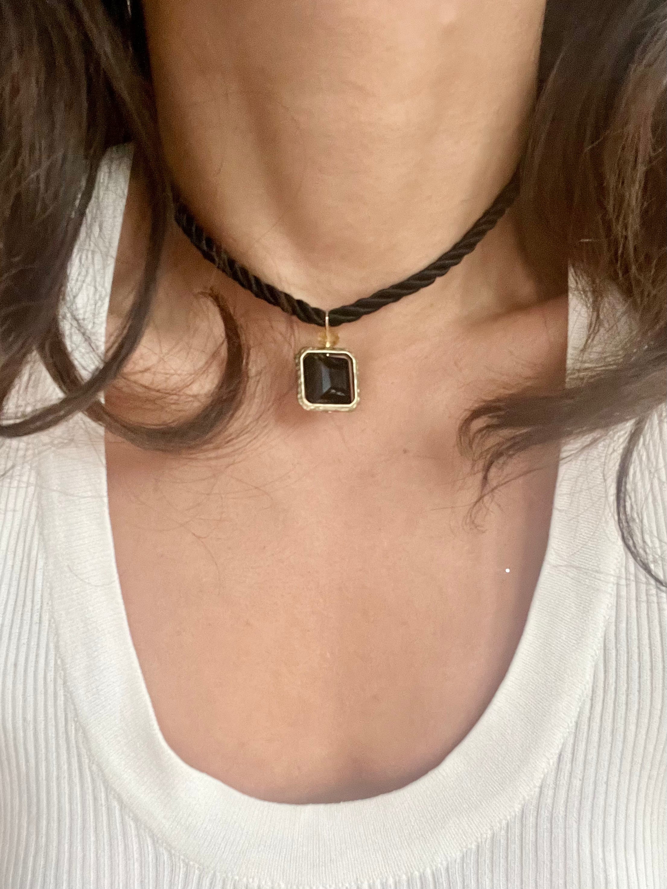 Vintage Square Jewel Stone Rope Choker