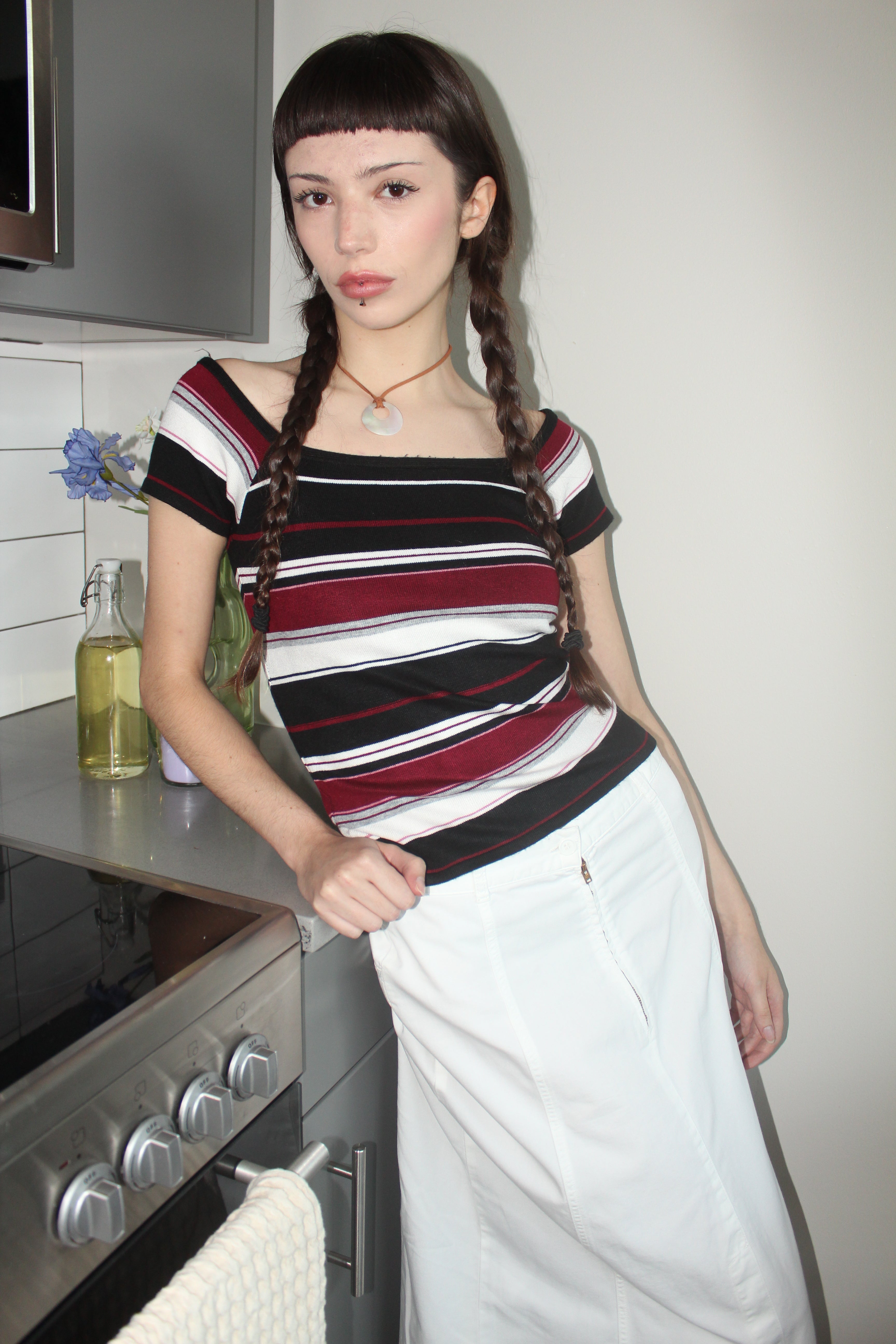 Vintage 90s Wide Neck Striped Knit (S)