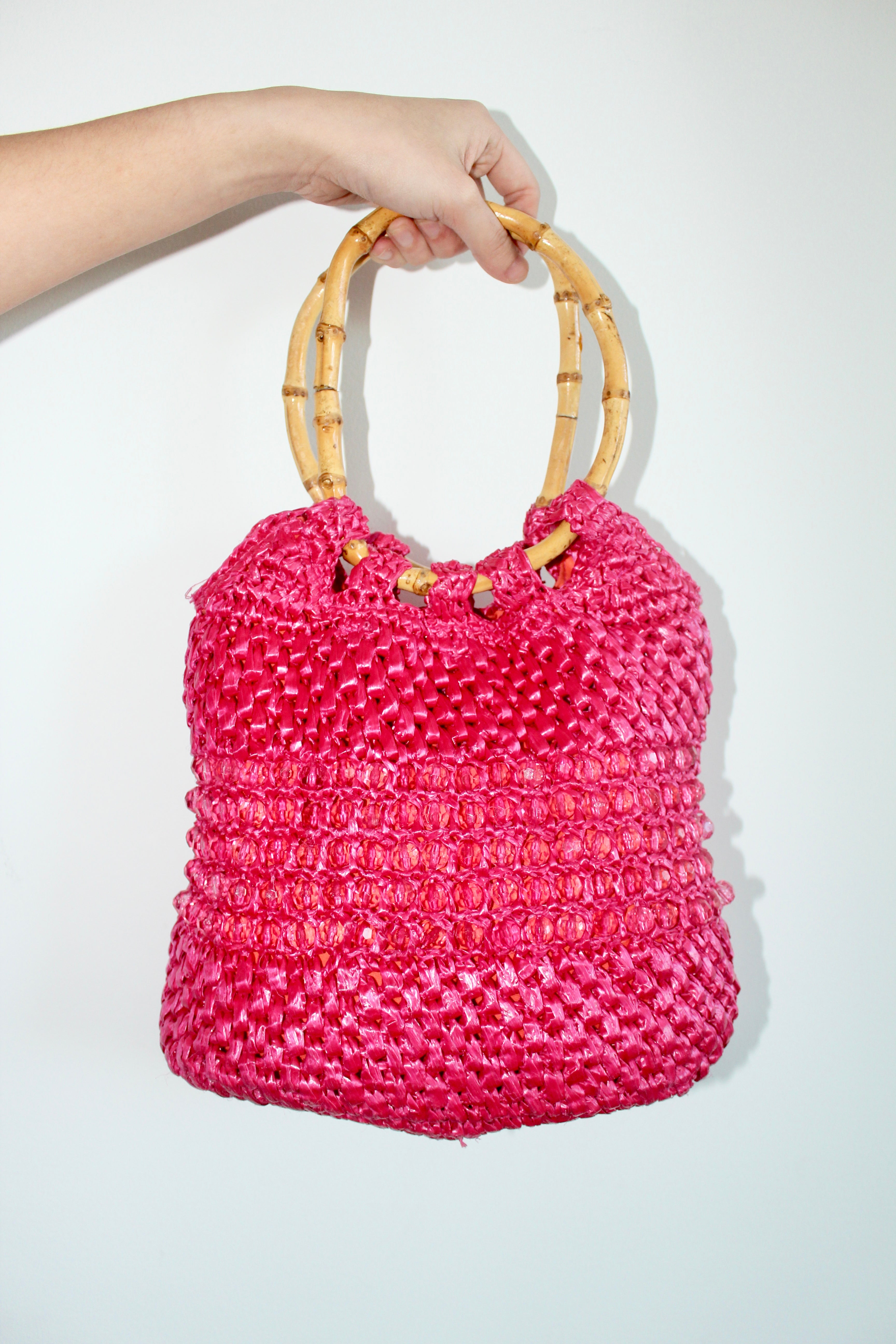 Vintage Raspberry Beaded Woven Bag
