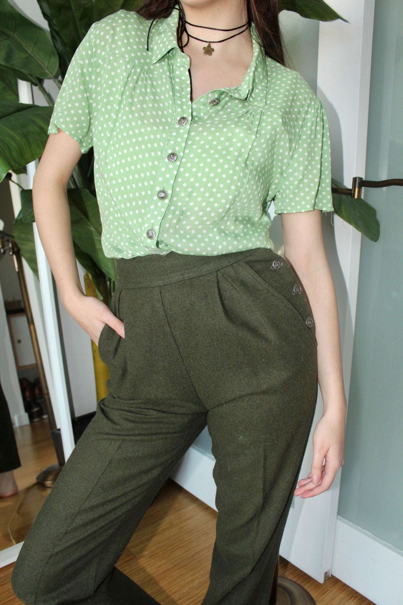 Vintage Retro Dotted Short Sleeve (S)