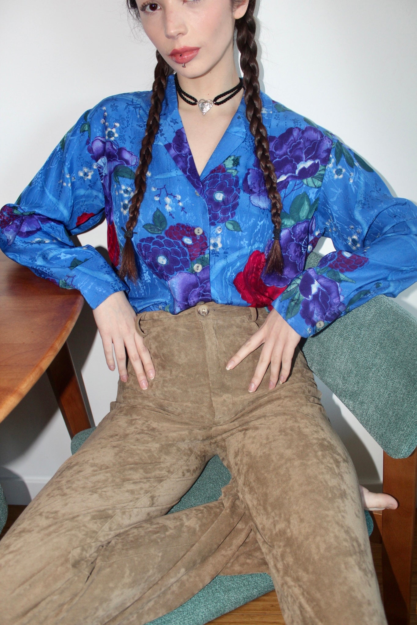 Vintage 90s Watercolor Silk Blouse (M)