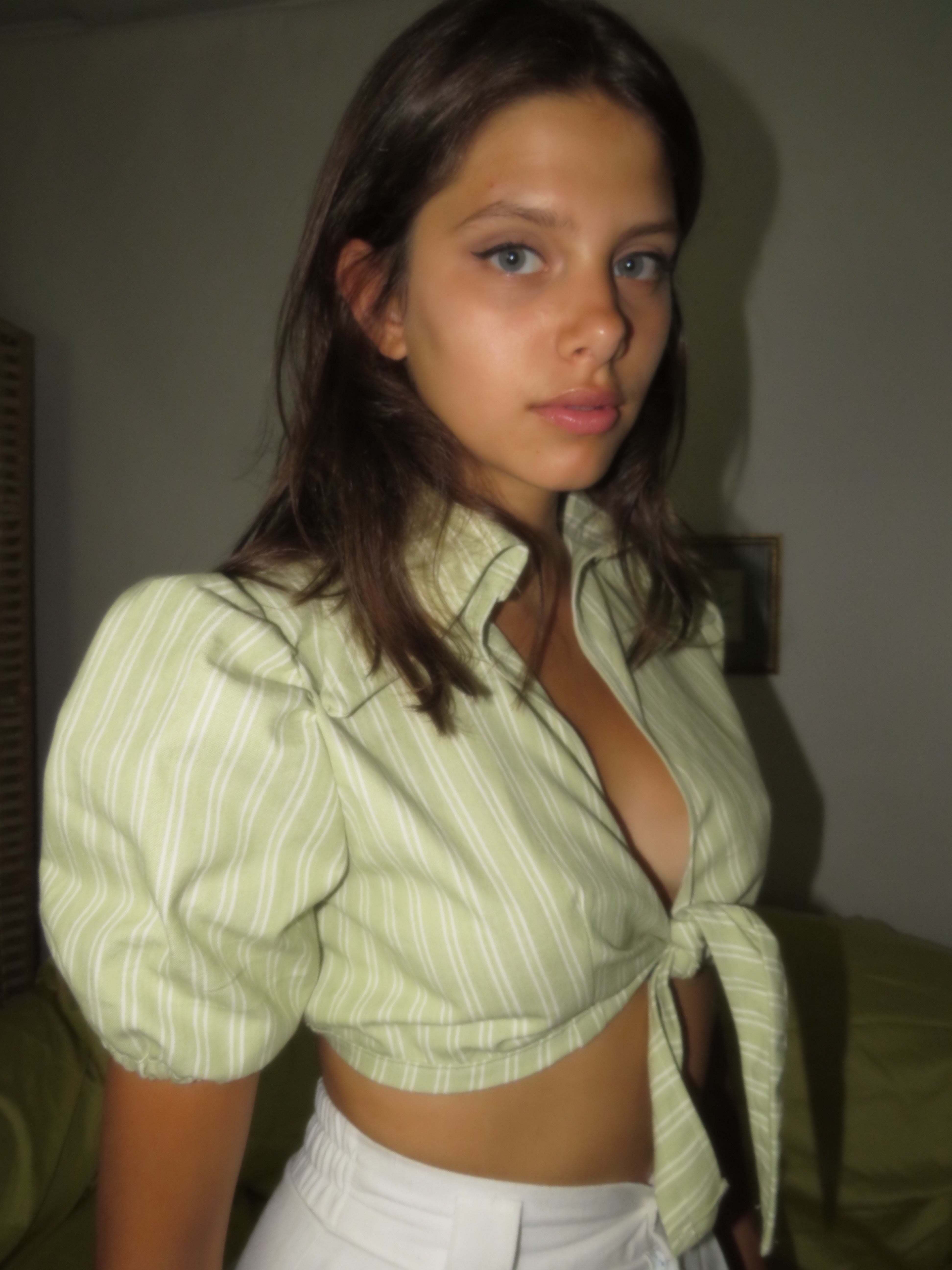 The 60s Spy Top- Leafy Stripe Print