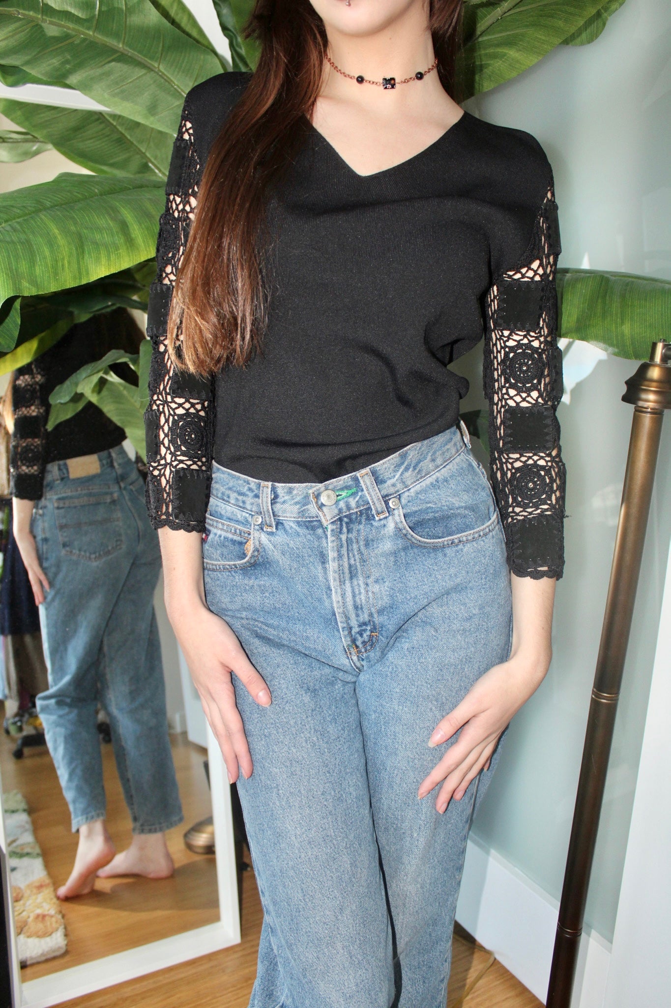 Vintage 90s Crochet Sleeve Knit (M)