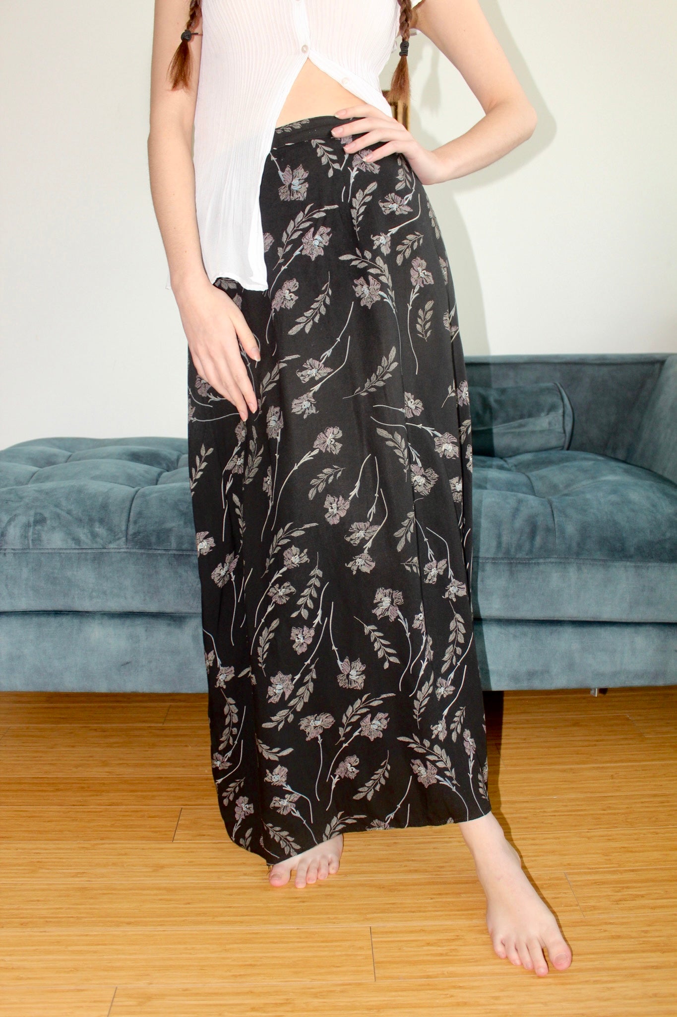 Vintage 90s Lilac Vine Midi Skirt (S)