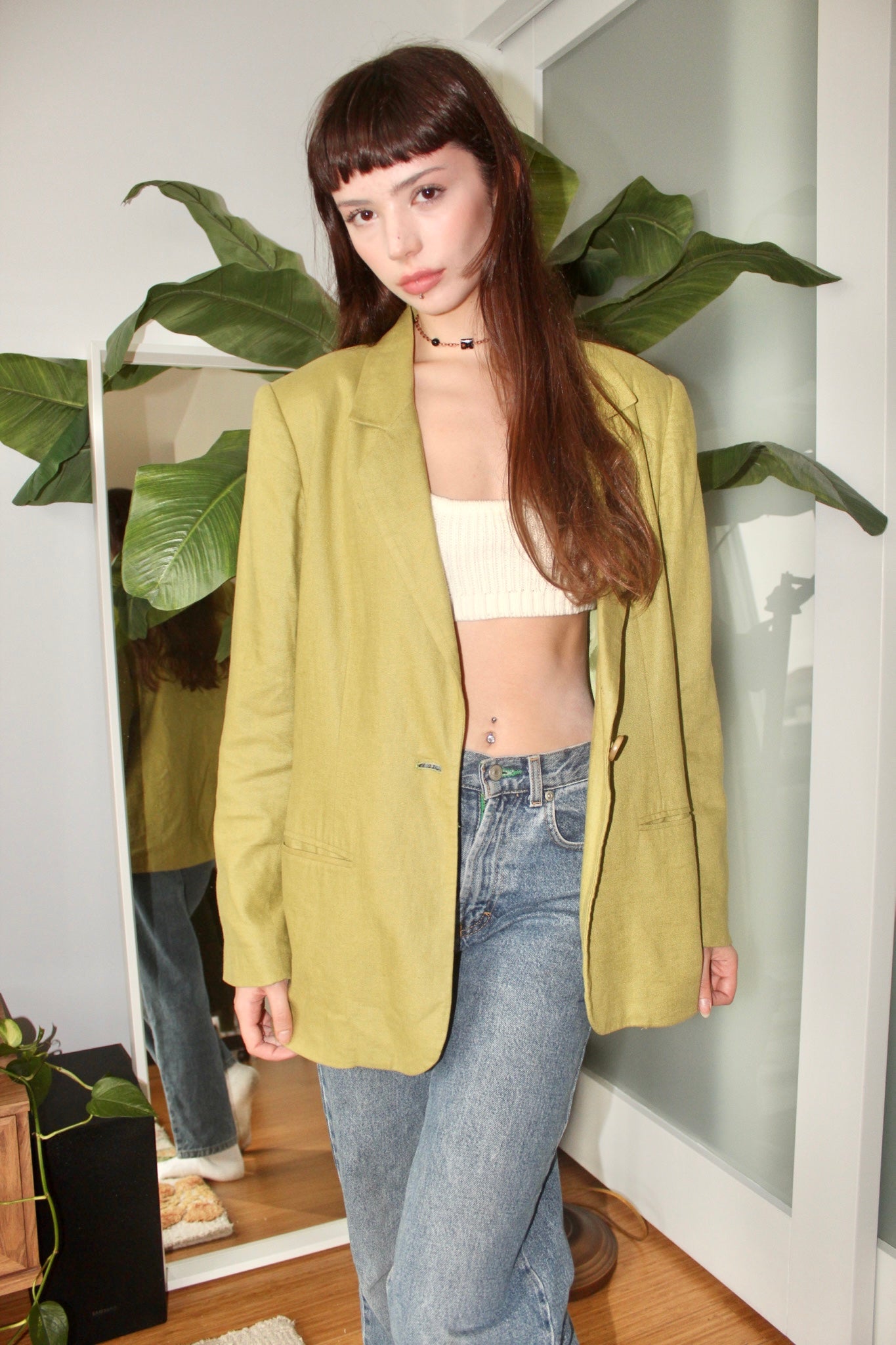 Vintage 90s Avocado Linen Blazer (M)