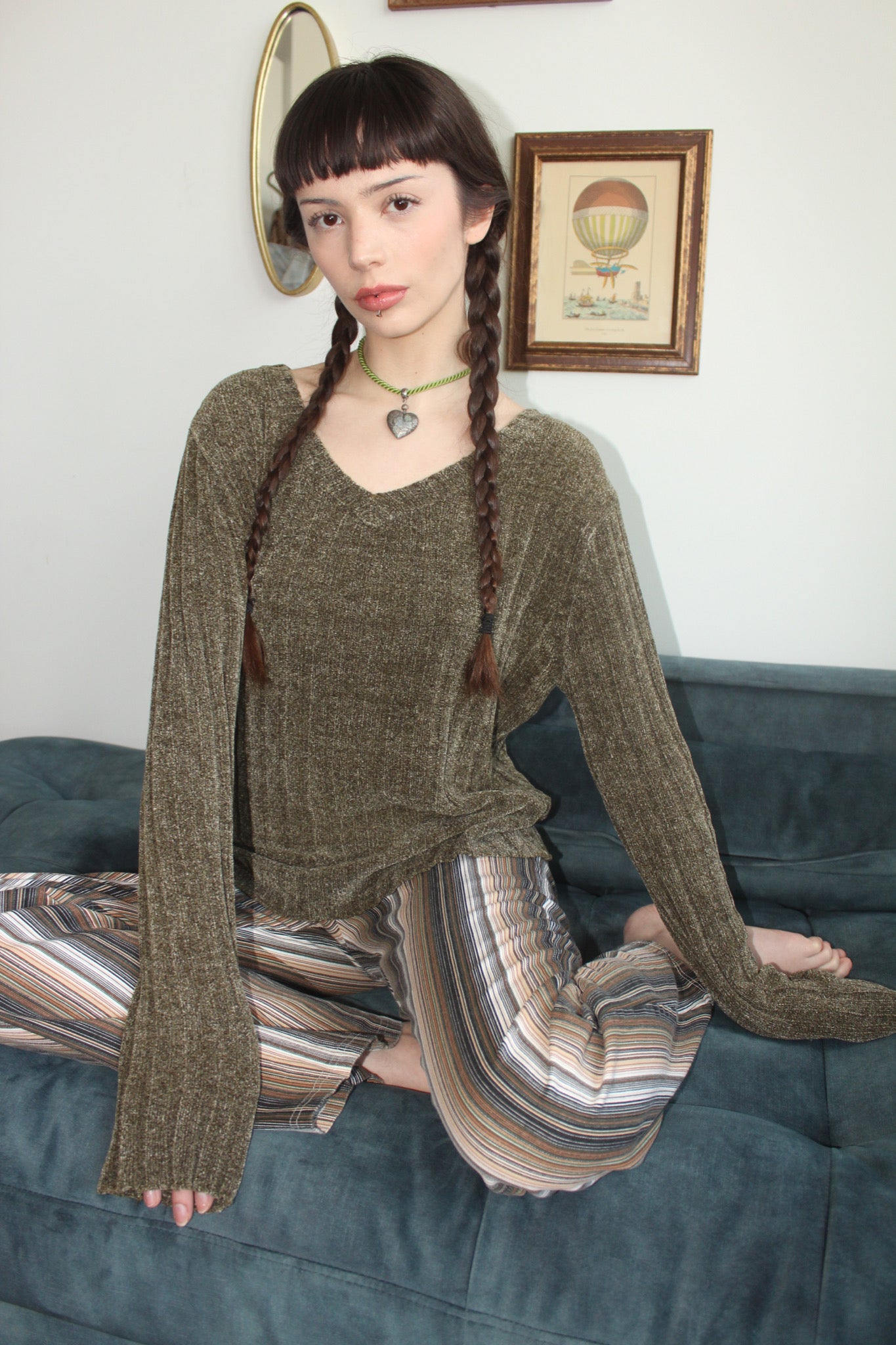 Vintage 90s Olive Chenille Knit (M)