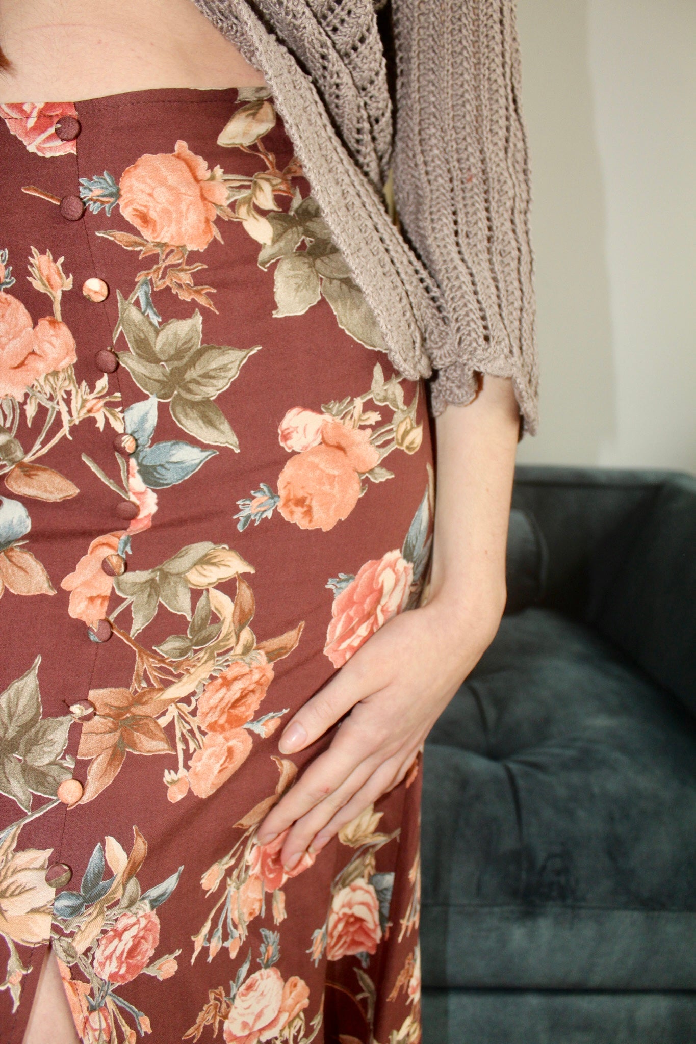 Vintage 90s Highwaisted Button Up Midi Skirt (XS-S)
