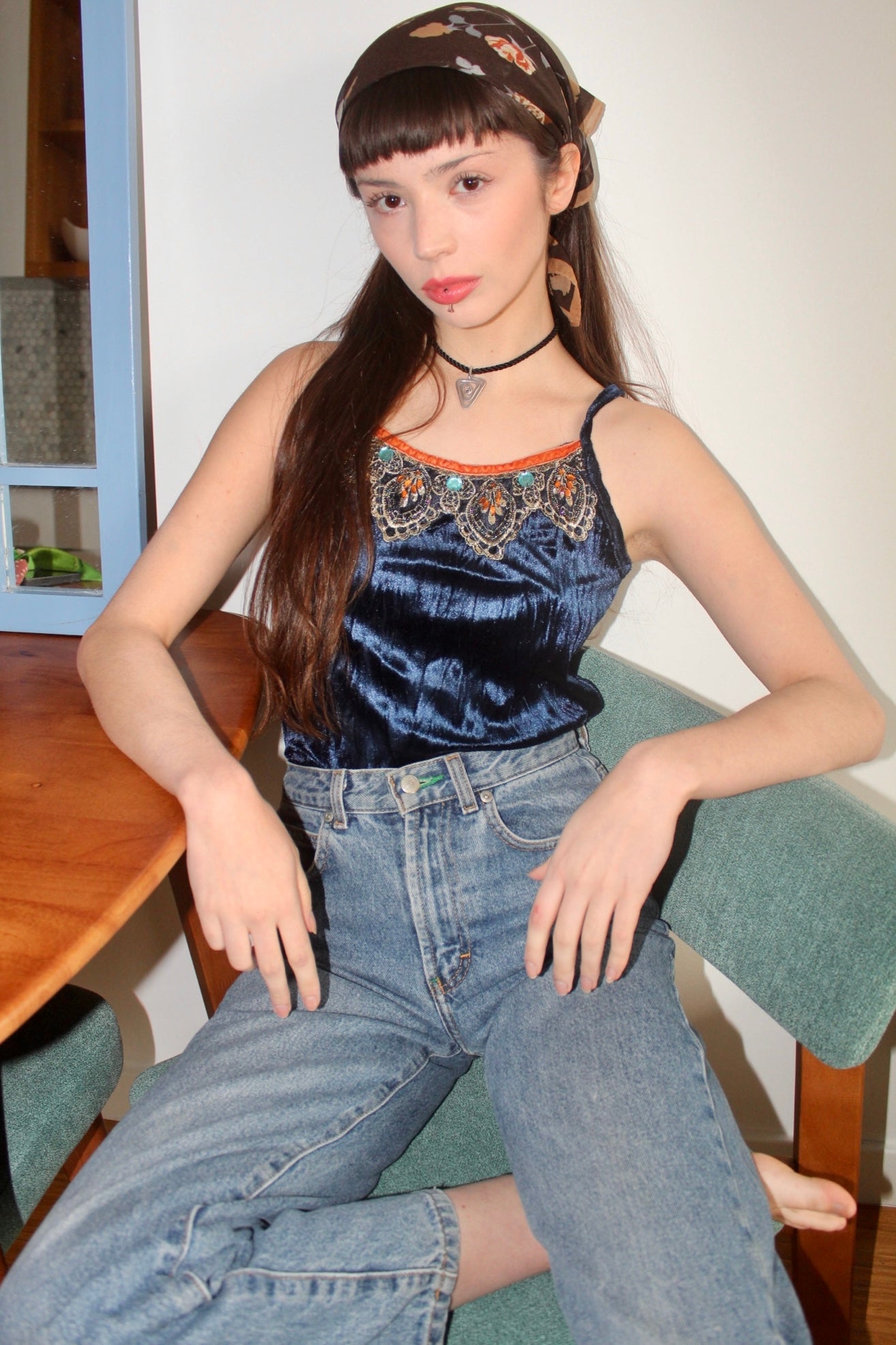 Vintage 90s Beaded Velvet Cami (XS-S)