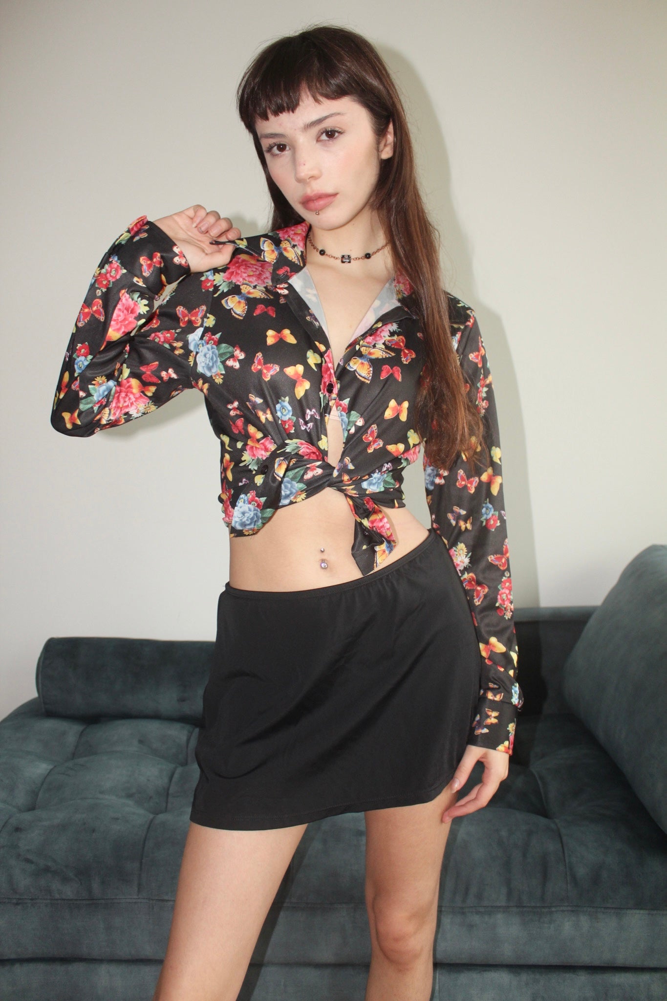 Vintage 90s Butterfly Printed Button Up (S-M)