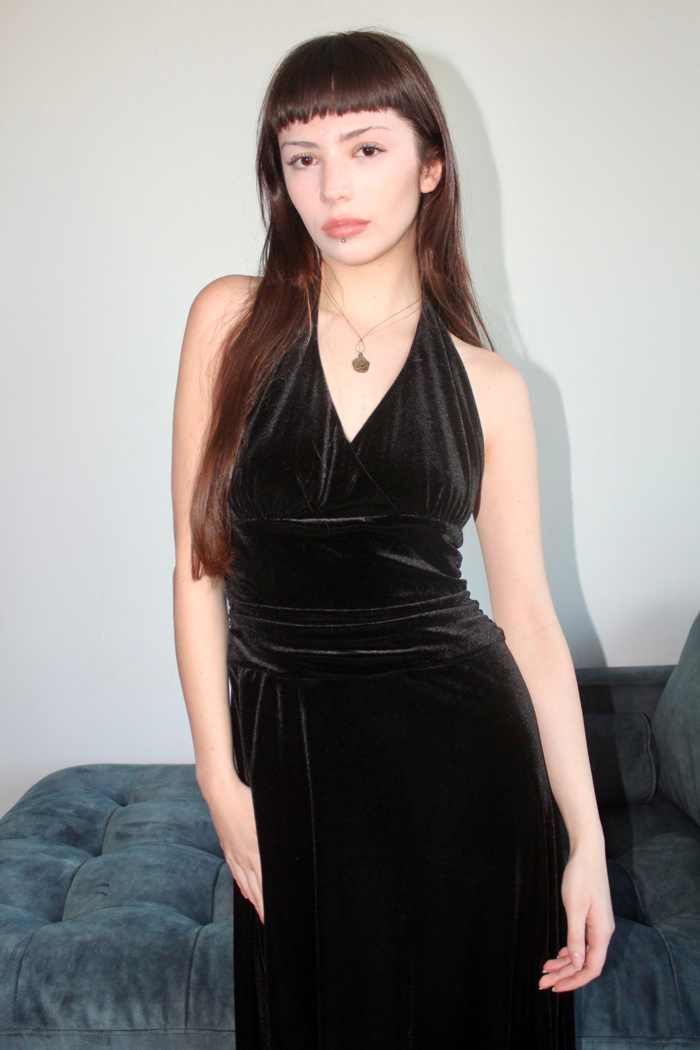 Vintage 90s Velvet Halter Midi Dress (4-6)